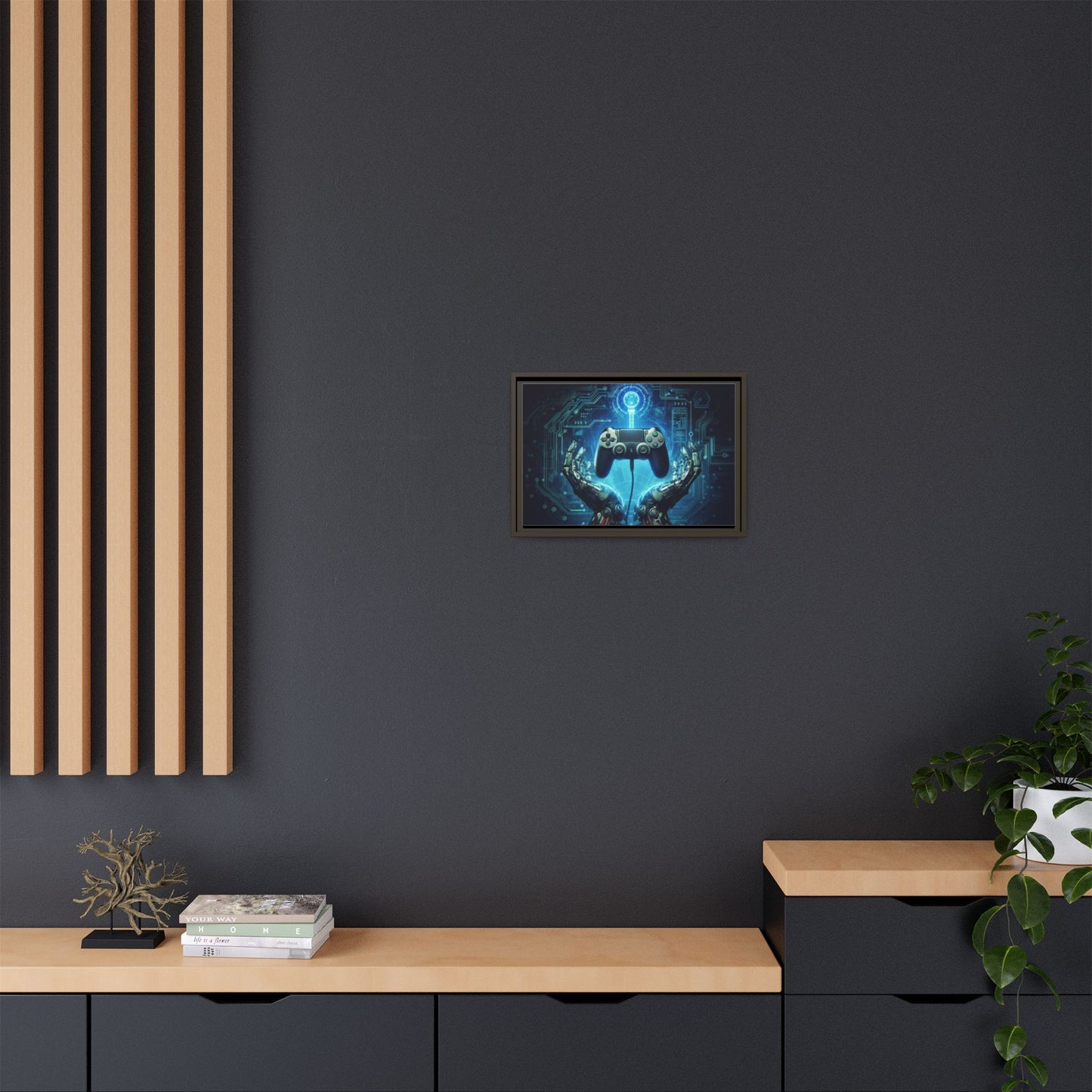 Gamer Themed Unique Framed AI Canvas Print Wall Art Video Game Lover Futuristic Digital Style Gift Cyber Geek Matrix Decor 3 frame colors