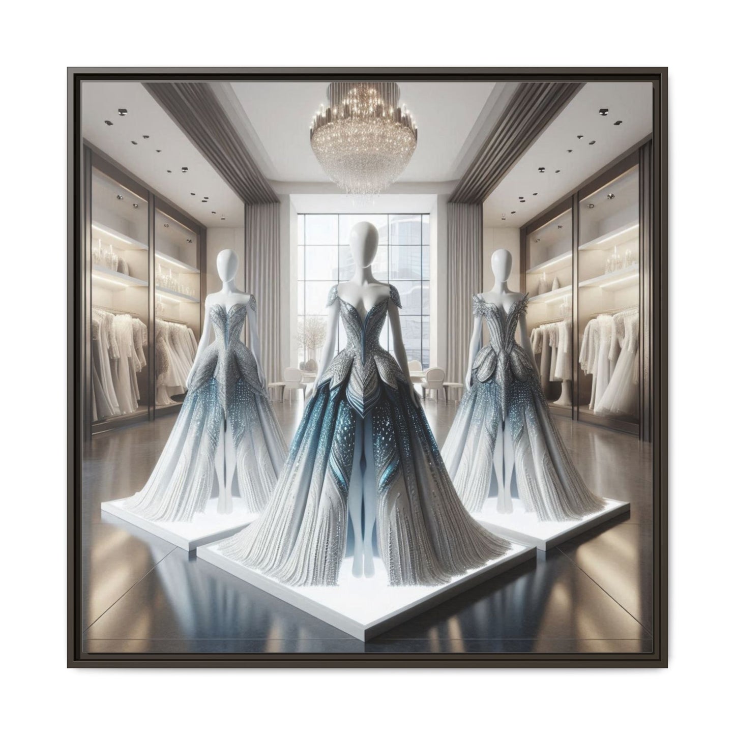 Futuristic Bodycon Runway Dress Framed Canvas Print Wall Art Unique Fashion Designer Style Haute Couture Fashionista Gift 3 Frame Colors