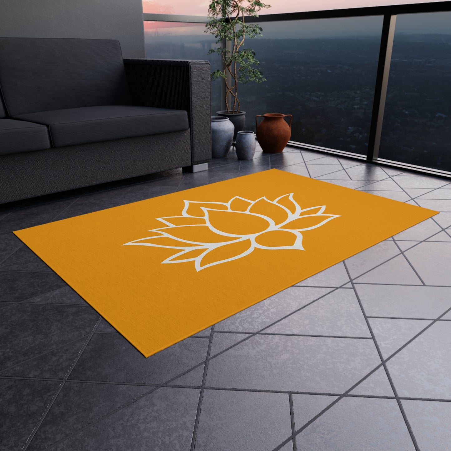 Zen Chenille Outdoor Rug with No-Skid Backing Cozy Outdoor Carpet Lotus Blossom Patio Decor Gazebo Rug Pool Area Decor Outdoor Kitchen Rug