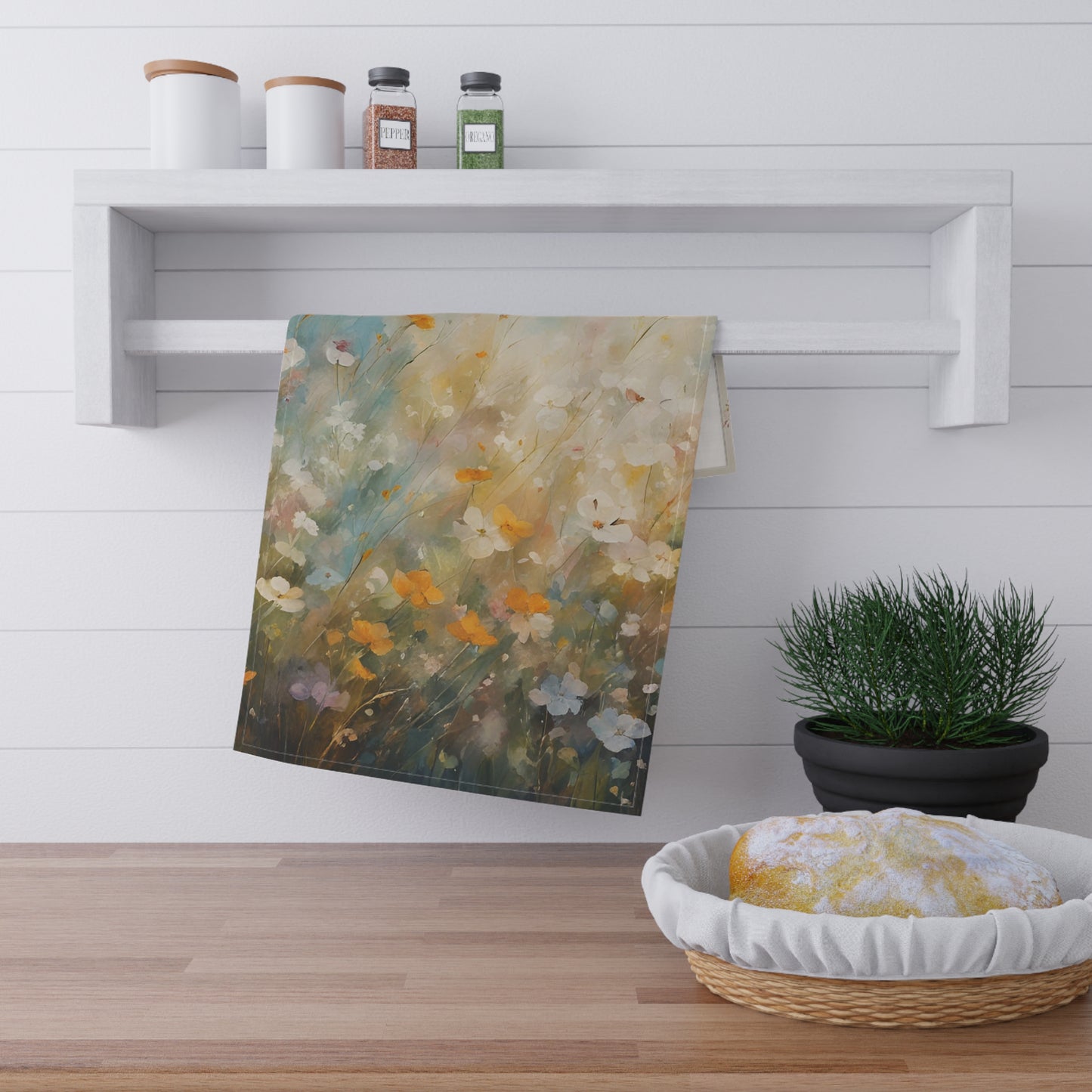 Floral Kitchen Tea Towel Pastel Dish Towel Durable Hand Towel Gift for Flower Lover Whimsical Home Decor Decorative Kitchen Cotton Twill