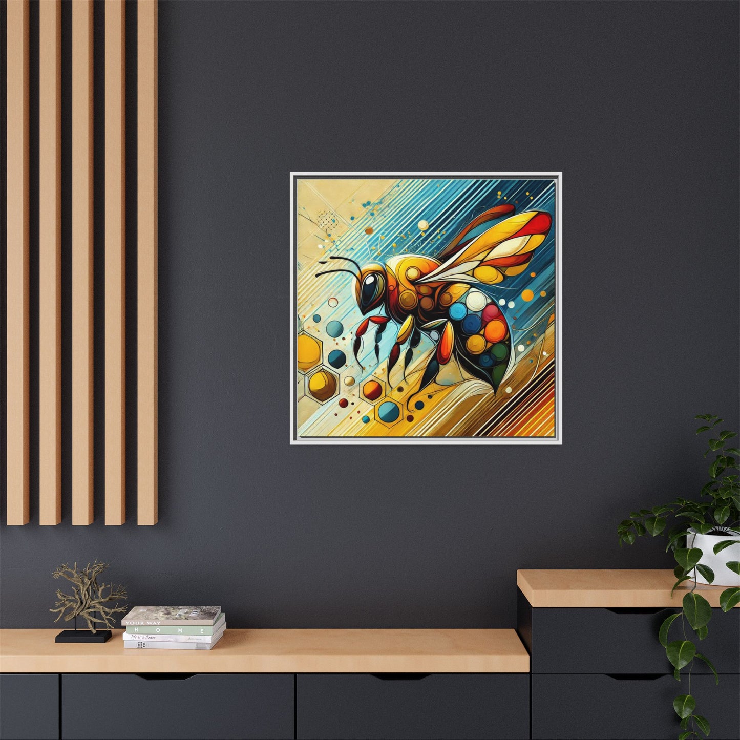 Modern Bee Print Abstract Design Unique Framed Canvas Print Insect Lover Wall Art Animal Lover Gift Nature Lover Decor 3 frame colors