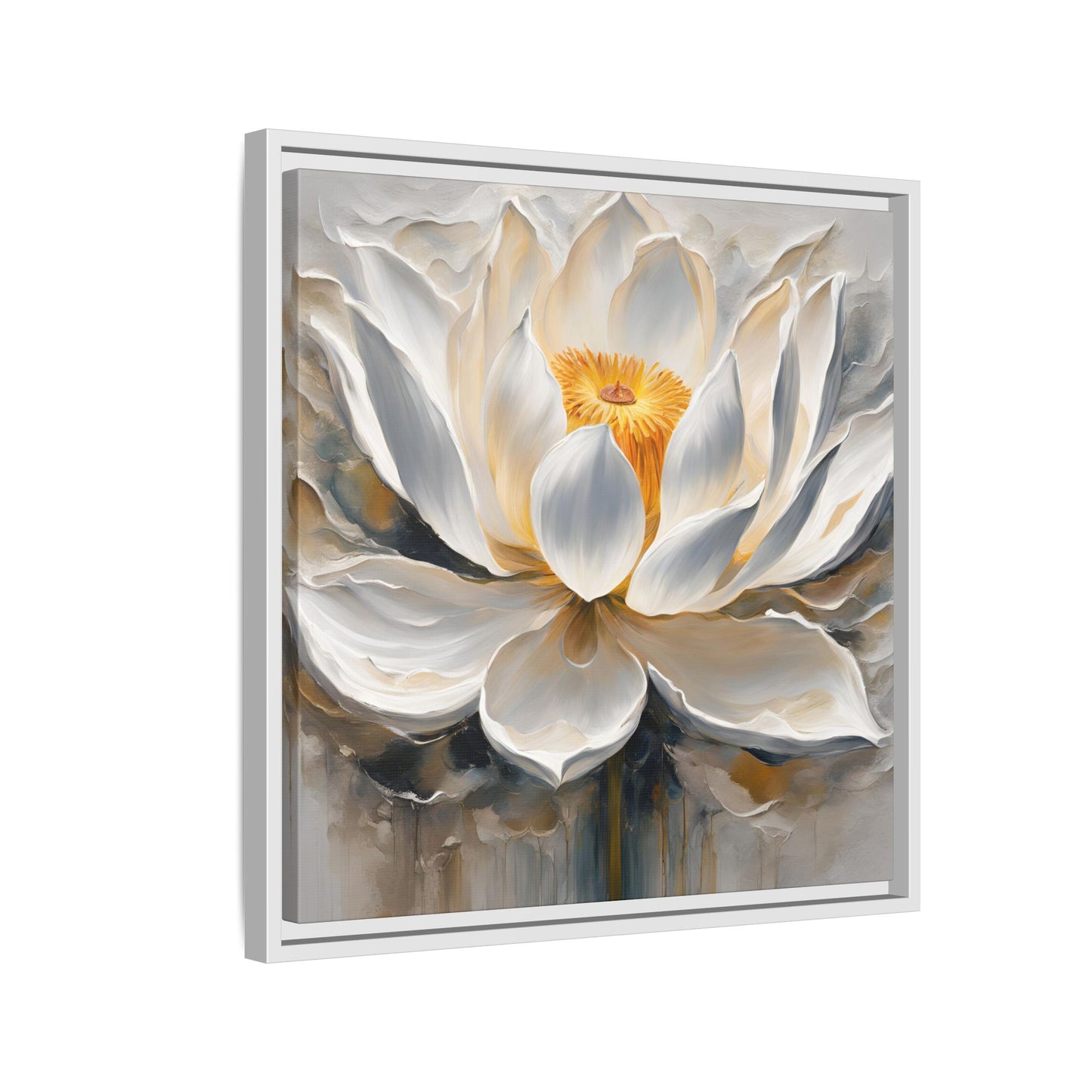 Modern Abstract Floral Design Unique Framed Canvas Wall Art White Lotus Gift Nature Lover Gift Garden Lover Gift 3 frame colors