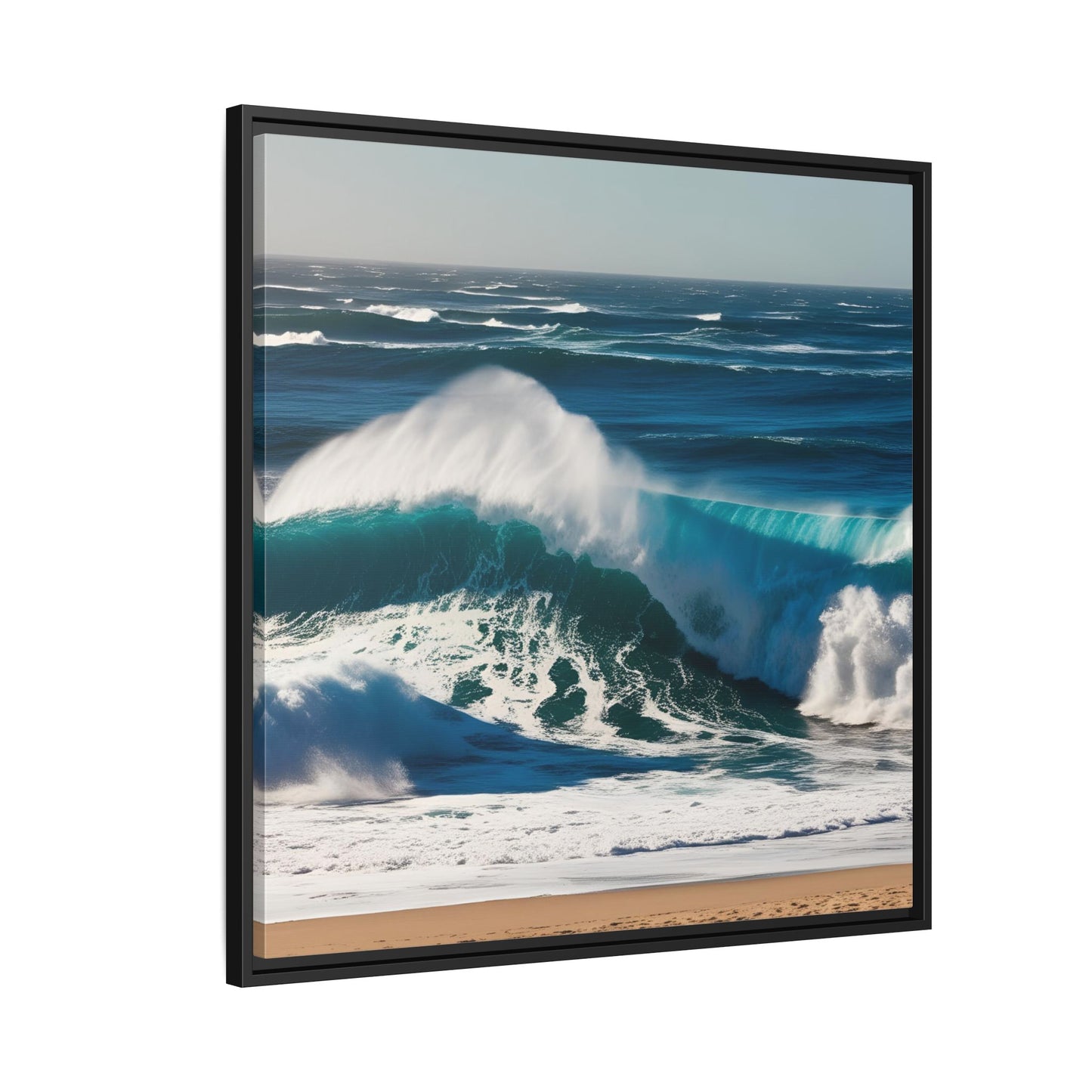 Peaceful Ocean Waves at the Beach Calm Sunny Day Framed Canvas Wall Art Vacation Oceanic Gift Nature Lover Zen Decor Gift 3 frame colors