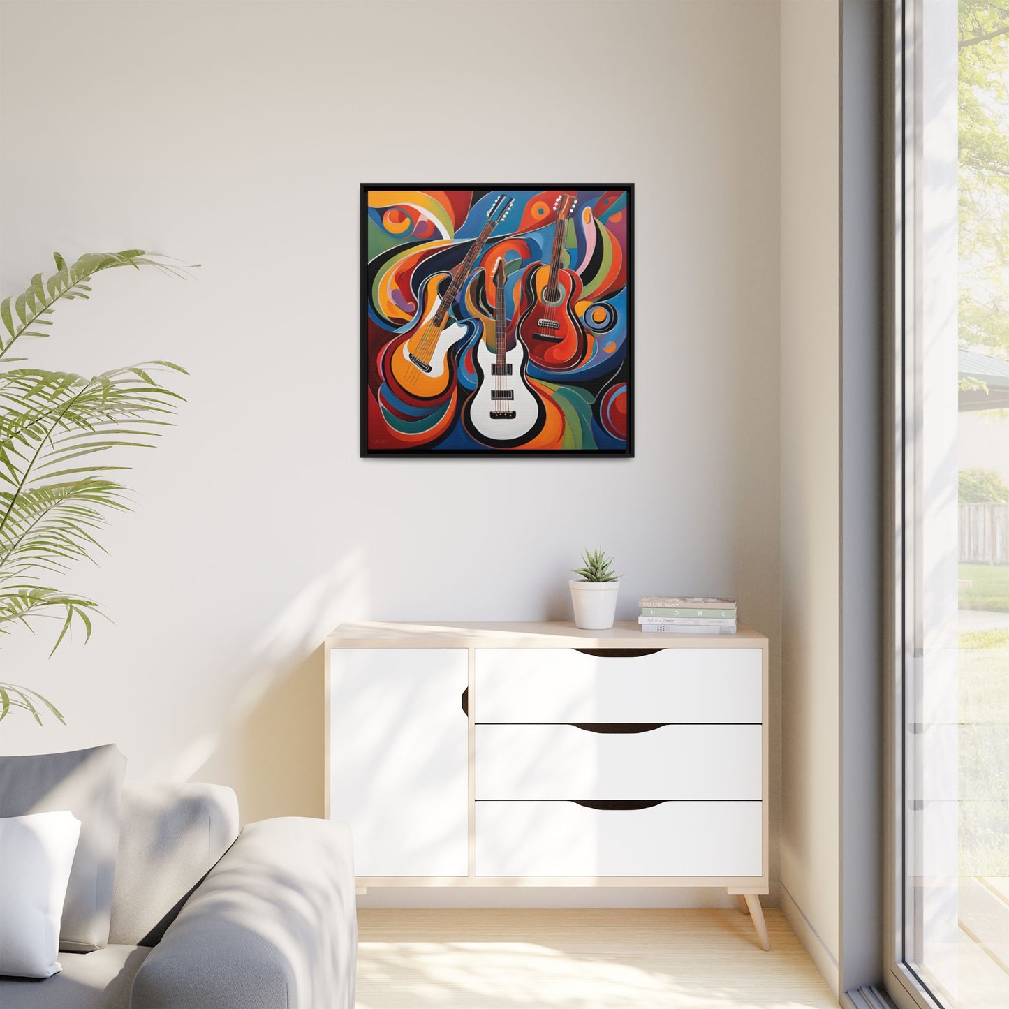Modern Music-Themed Print Abstract Design Unique Framed Canvas Print Guitar Wall Art Music Lover Gift Decor 3 frame colors