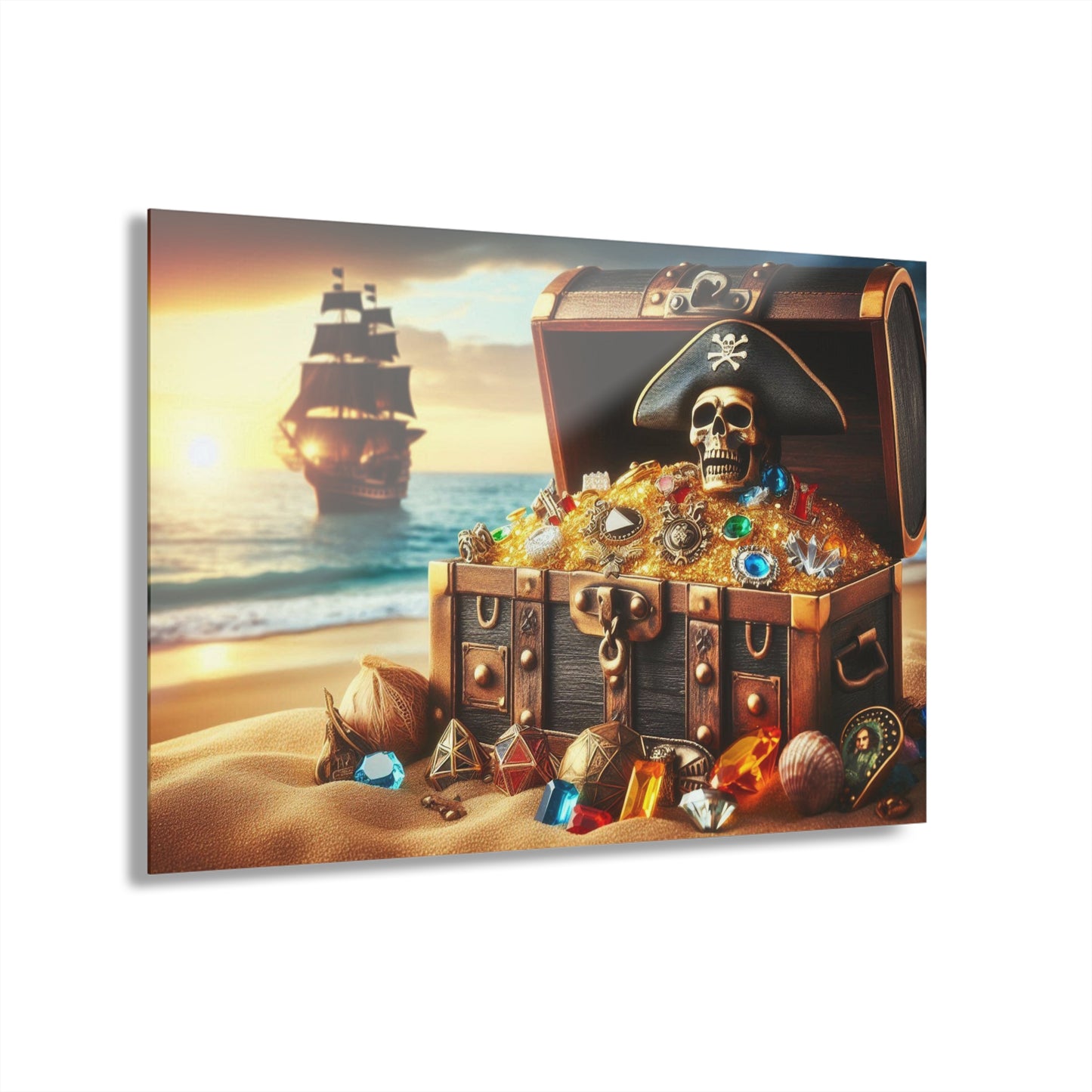 Pirate's Booty Tropical Island Treasure Ocean Vacation Acrylic Print Wall Art Outdoors Gift Beachy Nature Ship Artwork Modern Home Decor