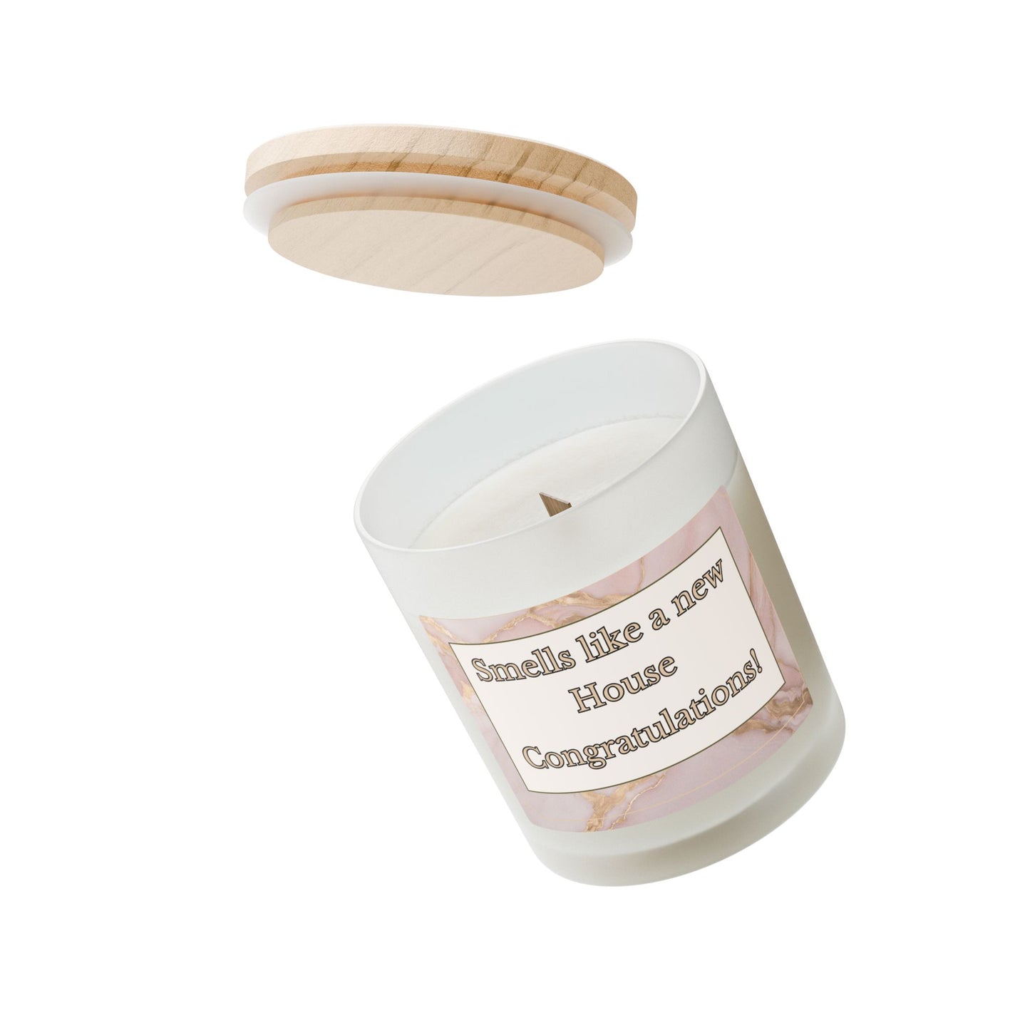 Artisanal Coconut Soy Frosted Glass Candle with Wooden Wick and Raw Maple Lid 11 oz Hand Poured Candle for New Home Owner 50 hrs burn time
