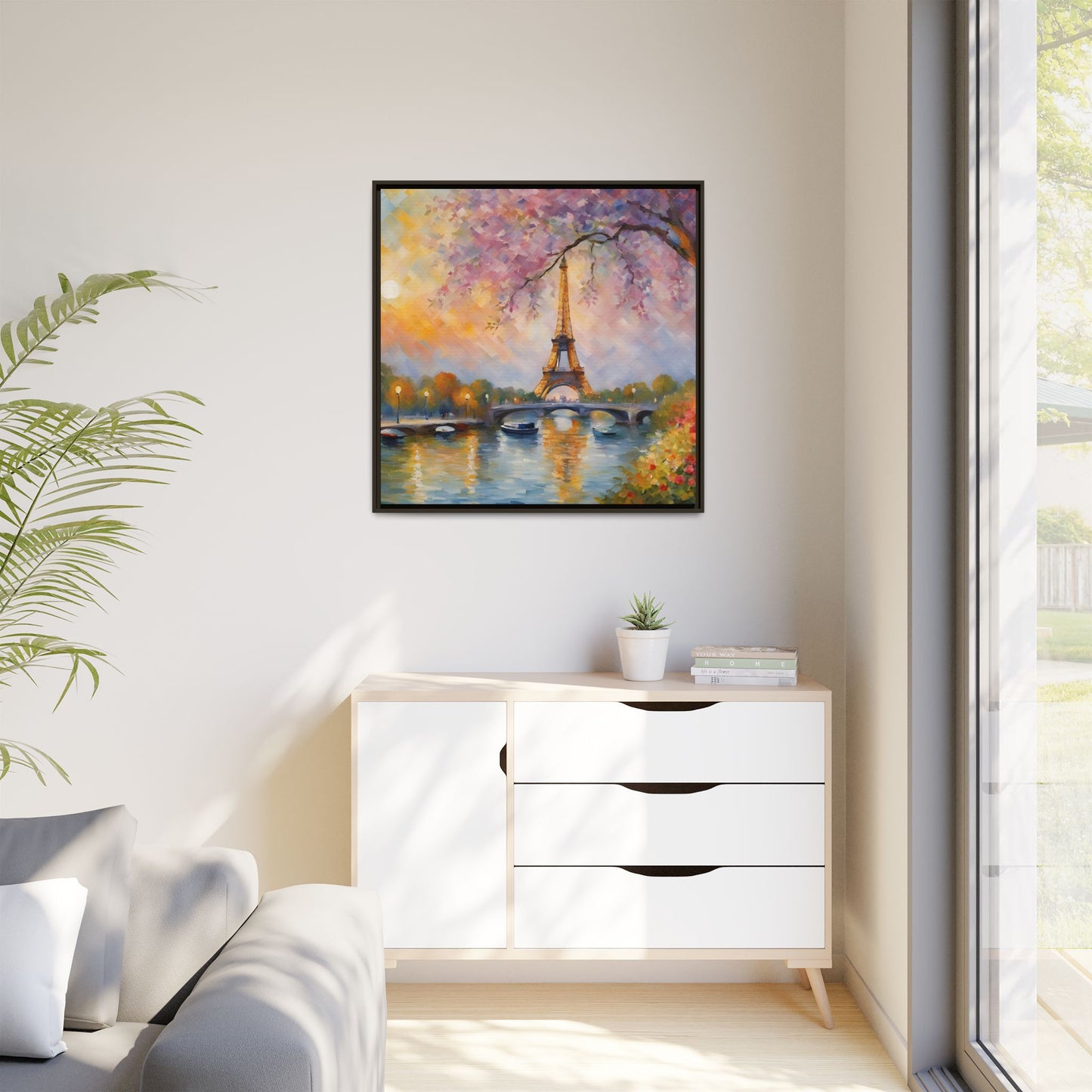 Modern Abstract Eiffel Tower Design Unique Framed Canvas Landscape Wall Art Paris France Gift Nature Lover Gift 3 frame colors