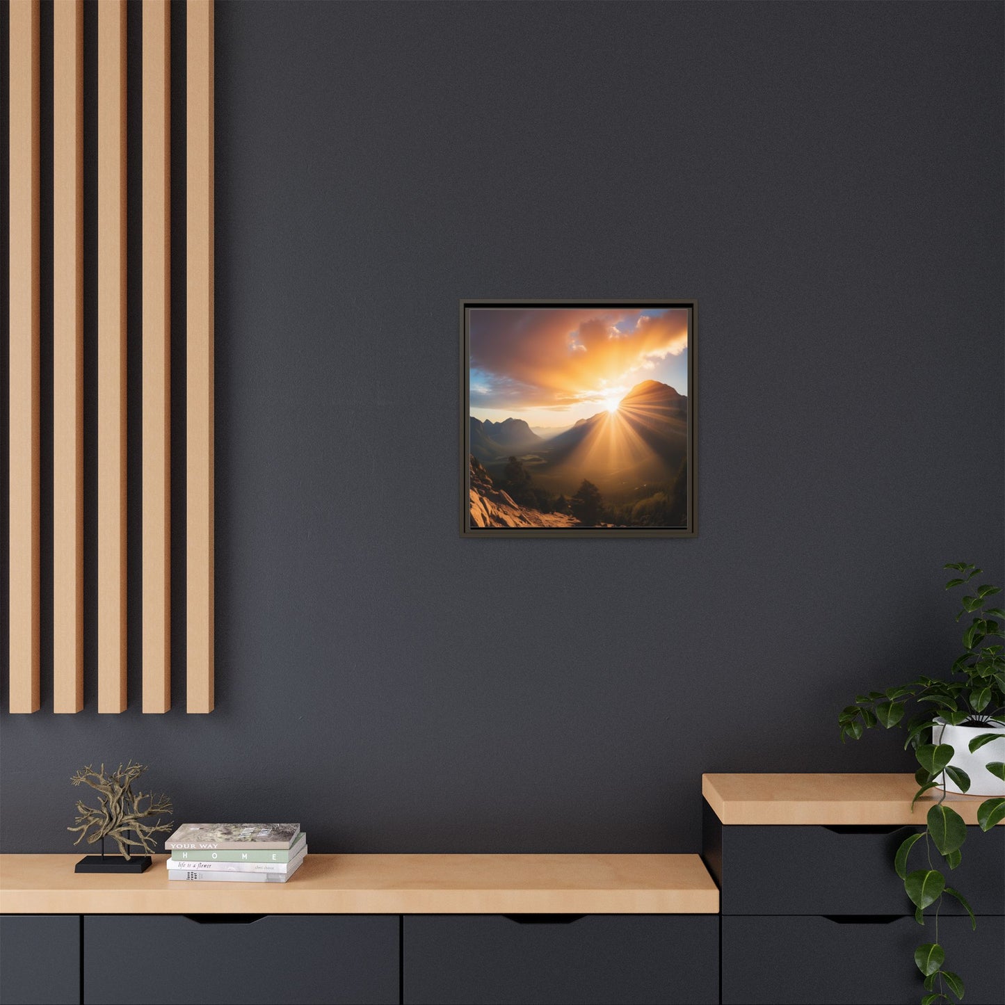 Sunrise in the Mountains Framed Canvas Wall Art Canyon Outdoors Vacation Gift Nature Lover Peaceful Zen Sunset Gift 3 frame colors