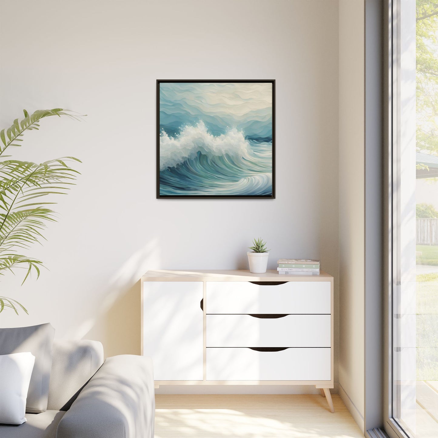 Modern Abstract Wave Design Unique Framed Canvas Wall Art Ocean Beach Gift Nature Lover Gift Underwater Sea Lover Gift 3 frame colors