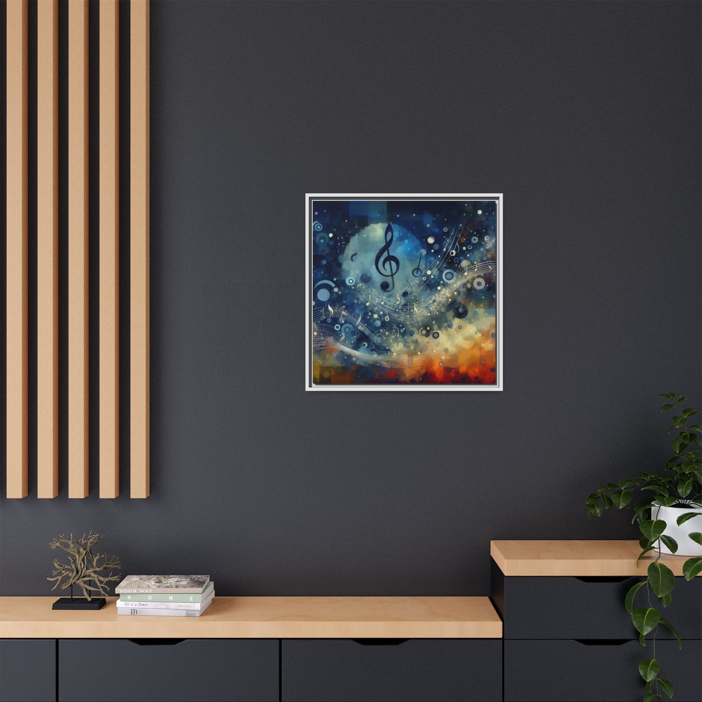 Modern Music-Themed Print Abstract Design Unique Framed Canvas Print Treble Clef Note Wall Art Music Lover Gift Decor 3 frame colors