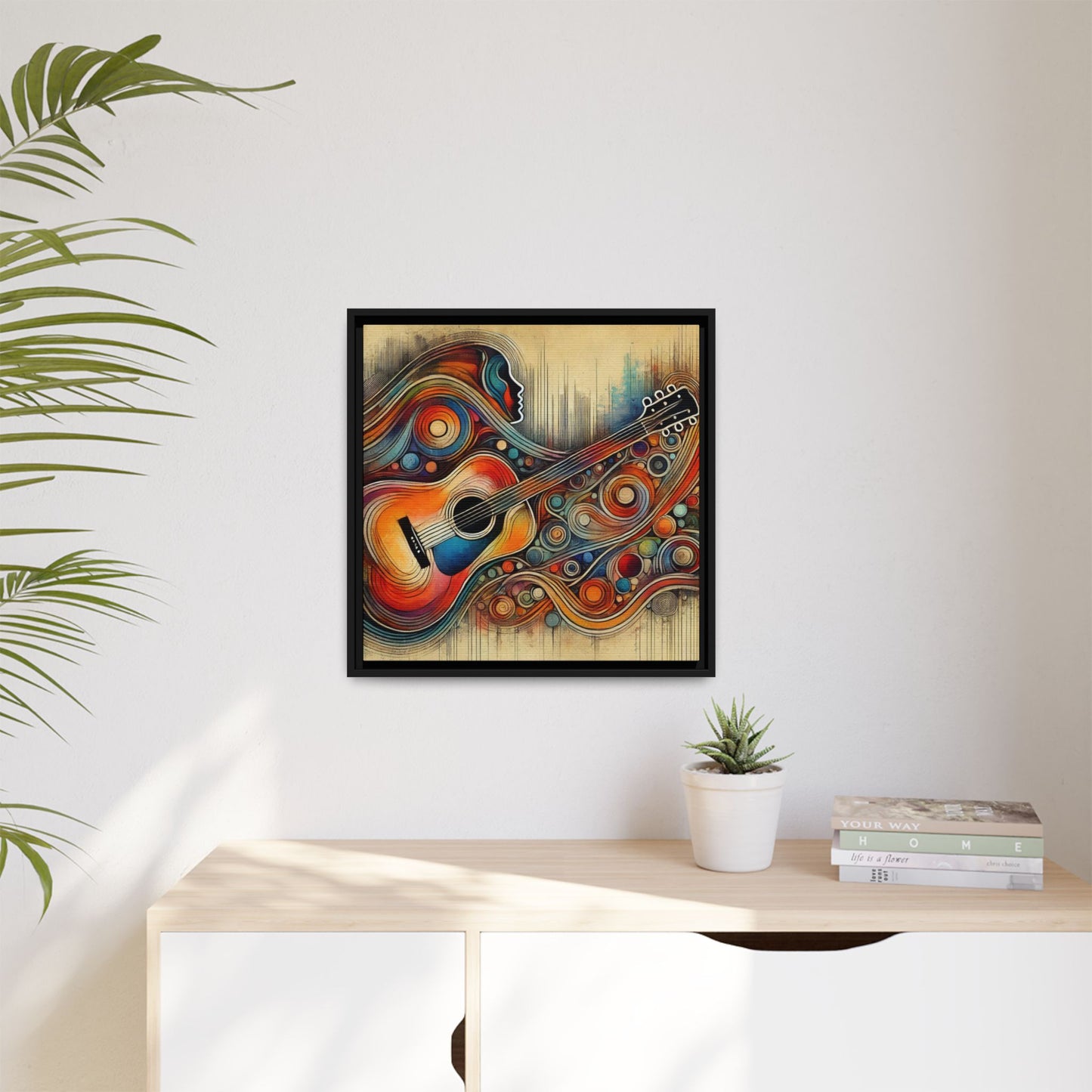 Modern Music-Themed Print Abstract Design Unique Framed Canvas Print Guitar Wall Art Music Lover Gift Decor 3 frame colors