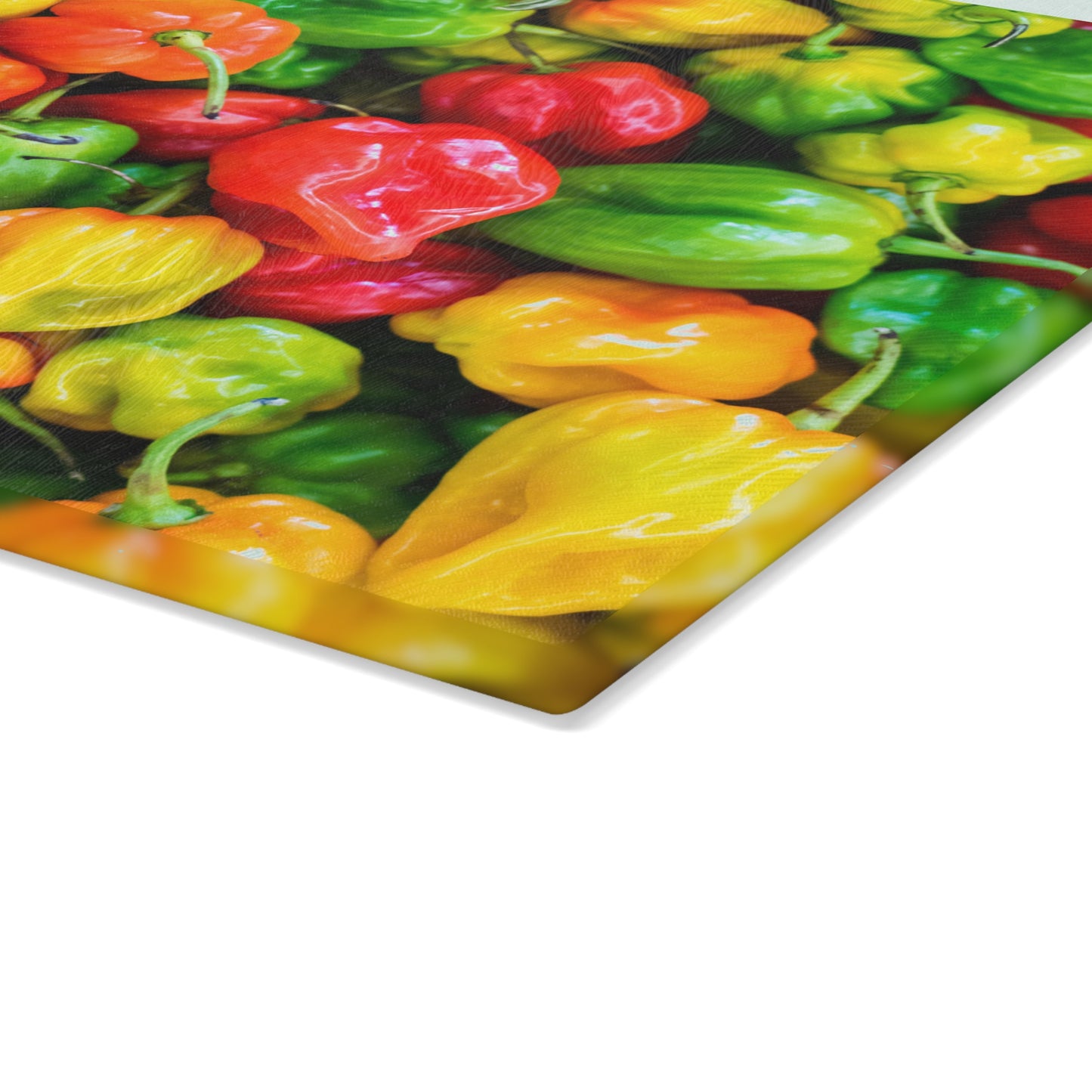 Kitchen Decor Glass Cutting Board Serving Tray with Scotch Bonnet Peppers Design Cutting Board Gift for Spicy Home Cook Charcuterie Board