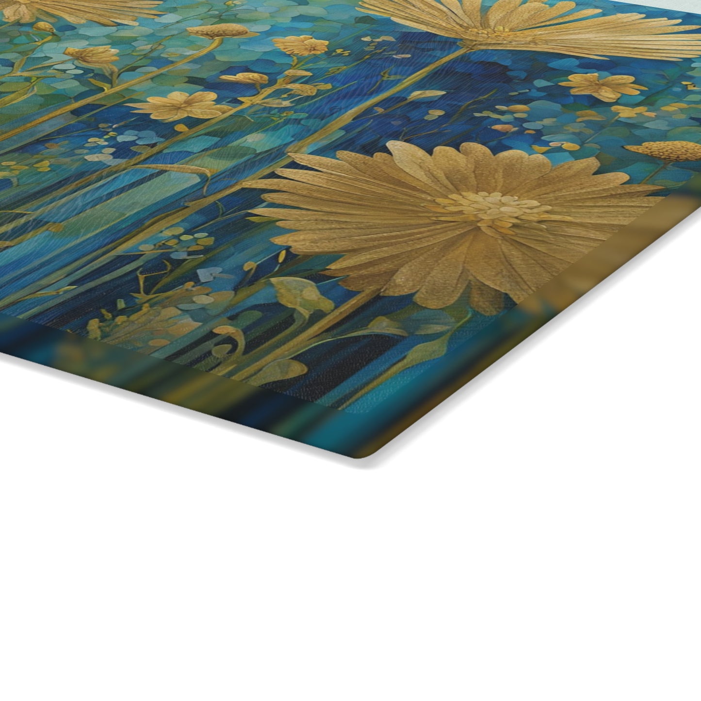 Kitchen Decor Glass Cutting Board Serving Tray with Field of Flowers Pattern Cutting Board Gift for Home Cook Charcuterie Board