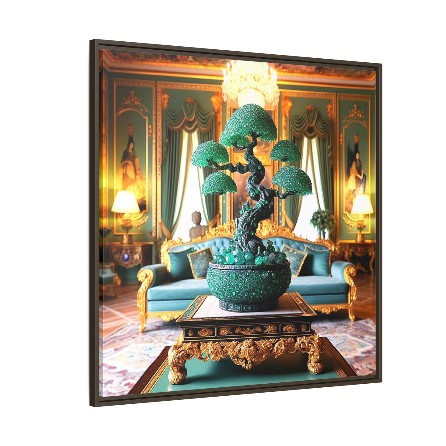 Bejeweled Bonzai Tree Framed Canvas Print Wall Art Unique Nature Lover Asian Art Gift Decor 3 Frame Colors