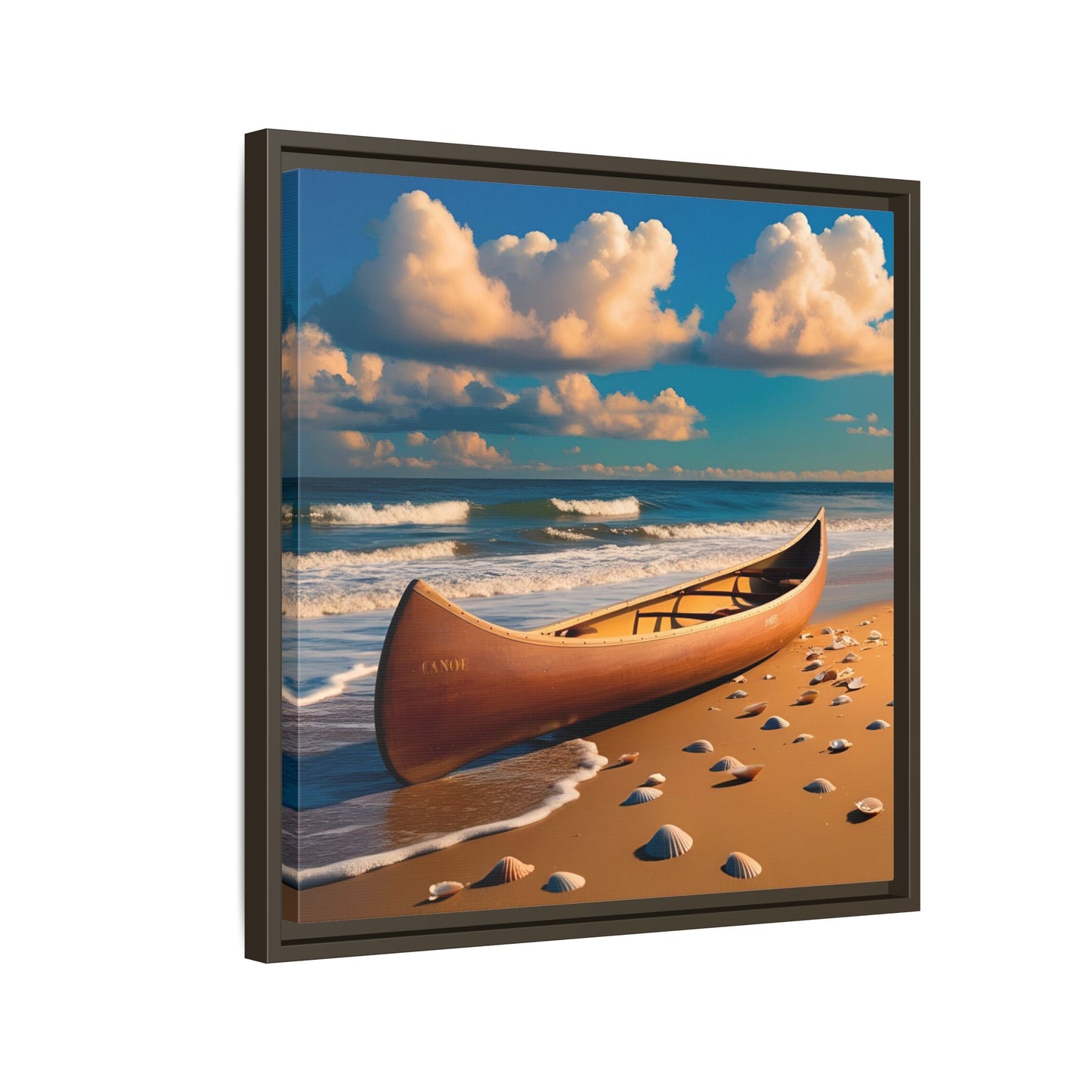 Canoe on the Beach Calm Sunny Day Framed Canvas Wall Art Beach Lover Vacation Oceanic Gift Nature Lover Peaceful Zen Gift 3 frame colors