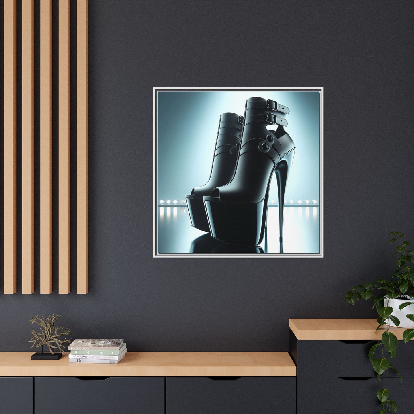 High Heel Shoe Framed Canvas Print Wall Art Unique Fashion Designer Style Haute Couture Shoe Lover Fashionista Gift Decor 3 Frame Colors
