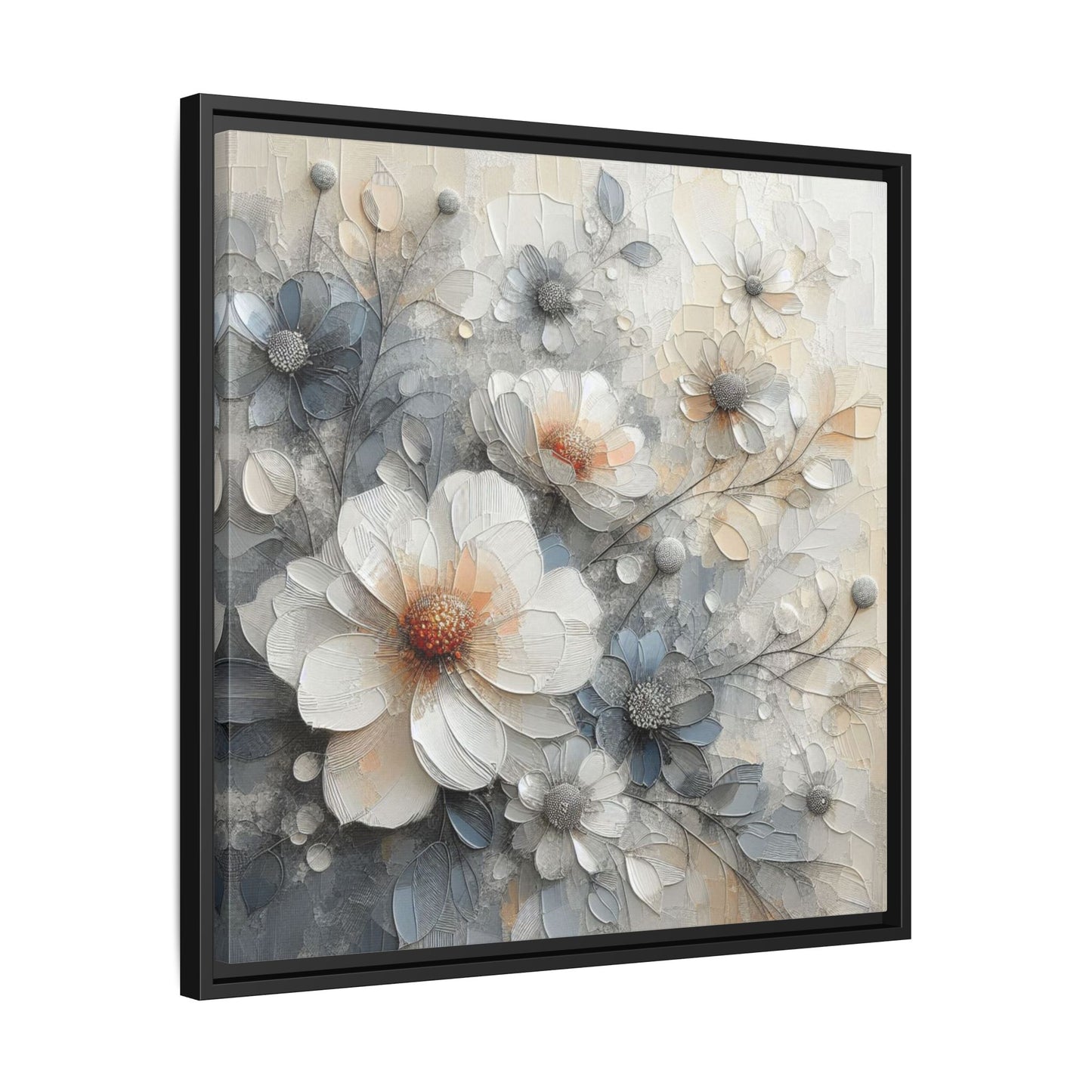 Modern Grey and White Floral Design Unique Framed Canvas Wall Art Flower Lover Gift Nature Lover Gift 3 frame colors