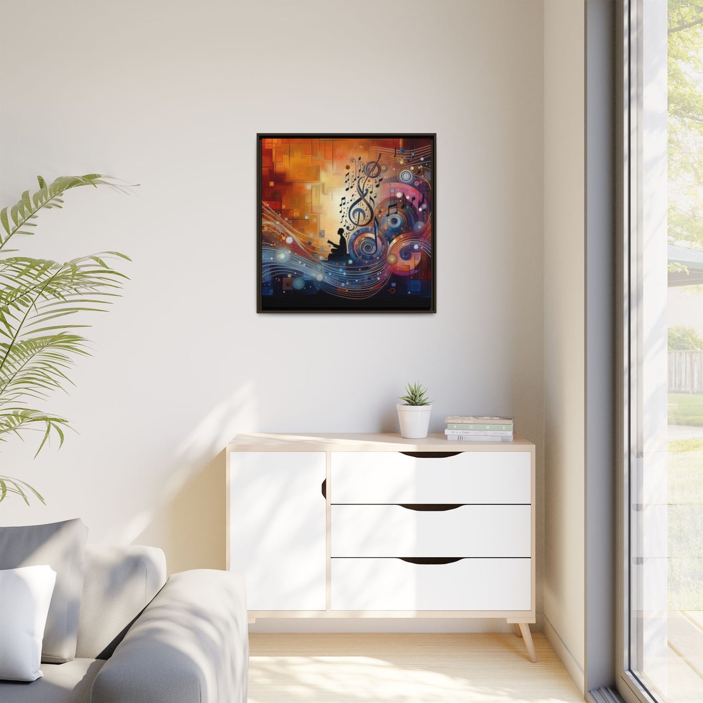 Modern Music-Themed Print Abstract Design Unique Framed Canvas Print Treble Clef Note Wall Art Music Lover Gift Decor 3 frame colors