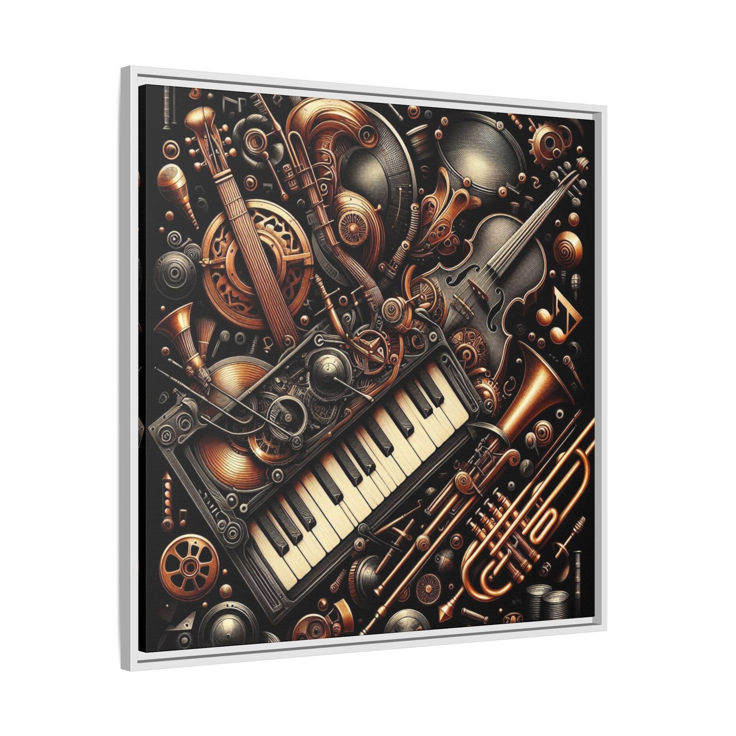 Modern Music-Themed Steampunk Style Print Abstract Design Unique Framed Canvas Print Wall Art Music Lover Gift Decor 3 frame colors