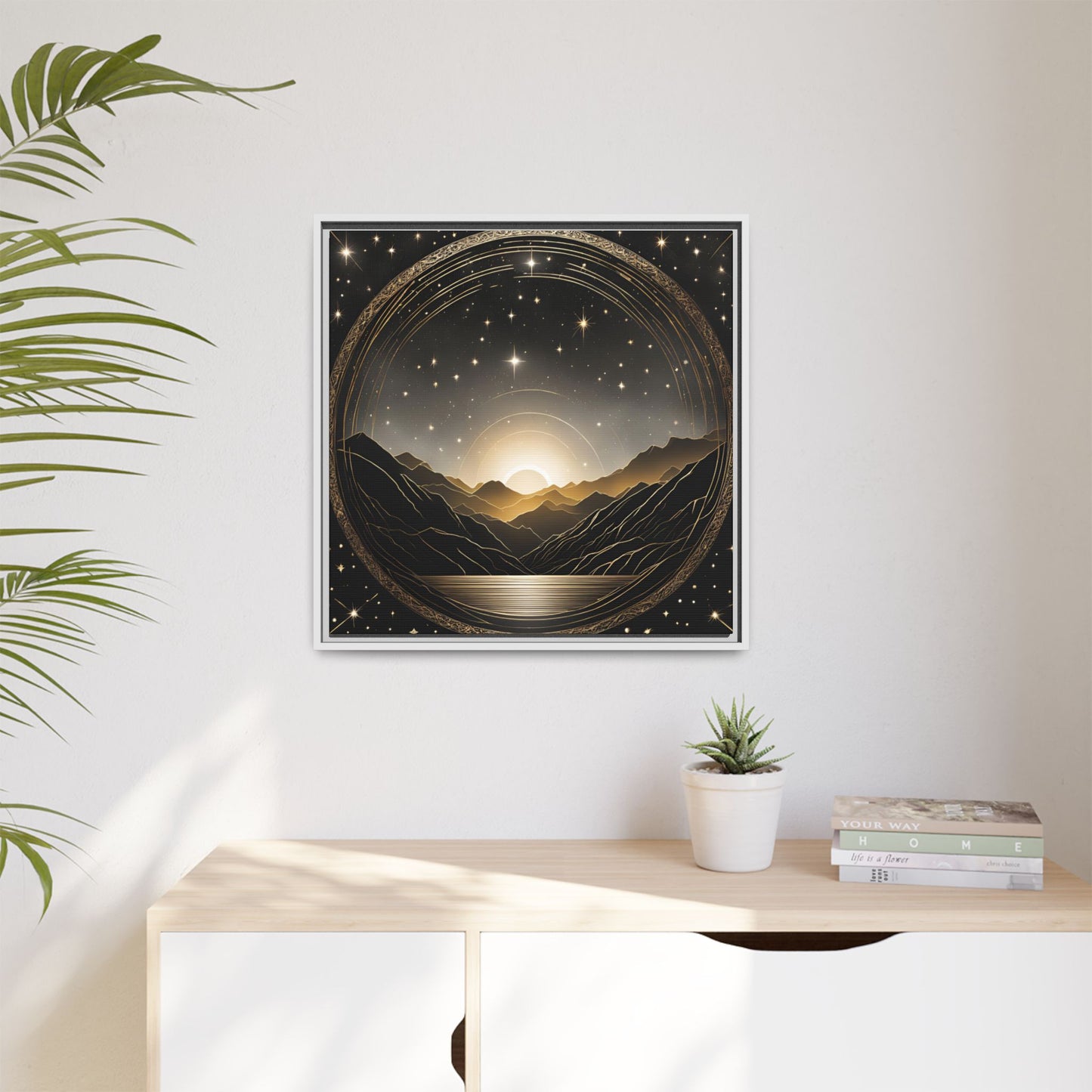 Boho Celestial Design Unique Framed Canvas Wall Art Sun and Stars Astrological Gift Nature Lover Gift Astronomy Gift 3 frame color choices