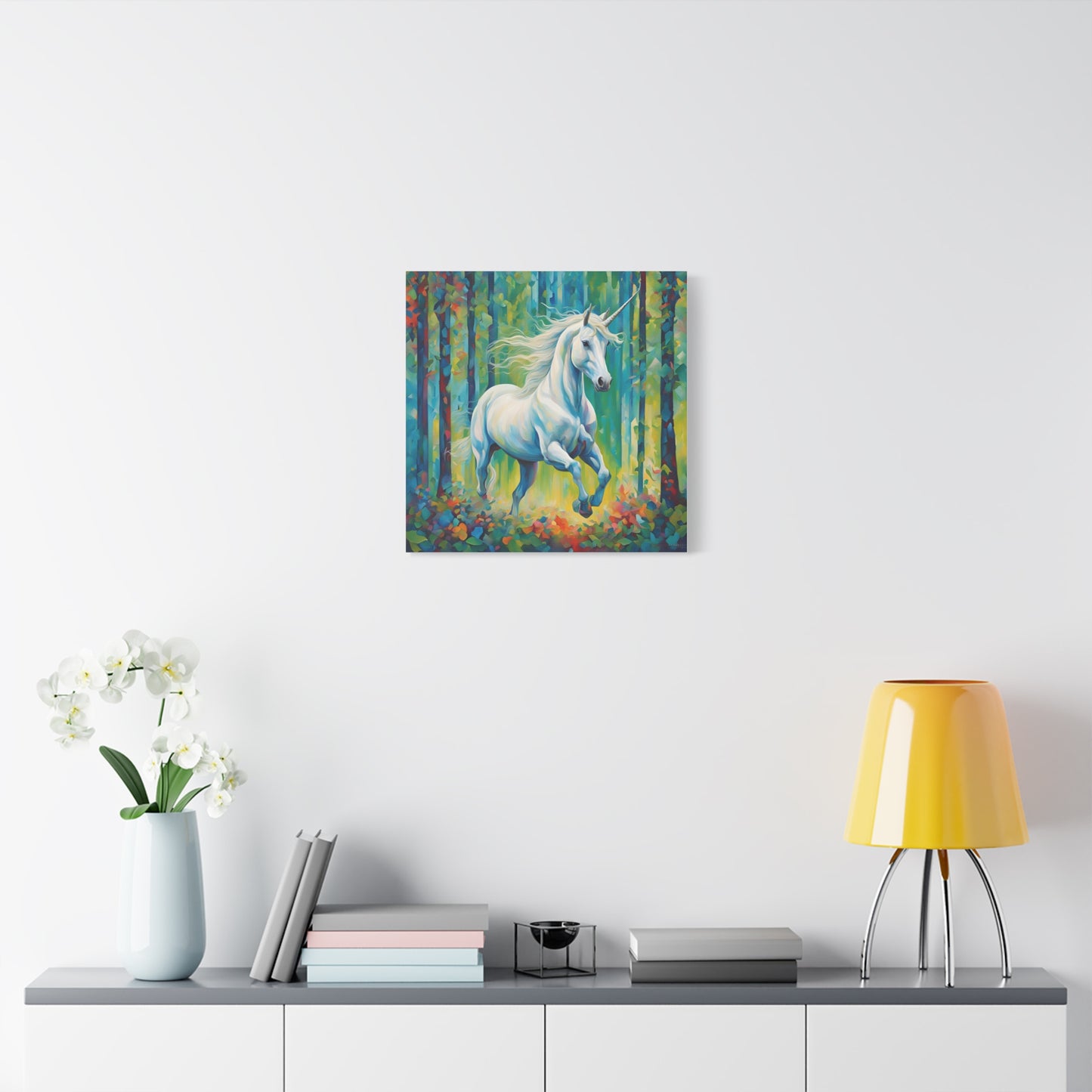 Unicorn Print Wall Art | Matte Canvas, Stretched, 1.25" | Fantasy Anime Modern Art Print Mystical Creature Gift