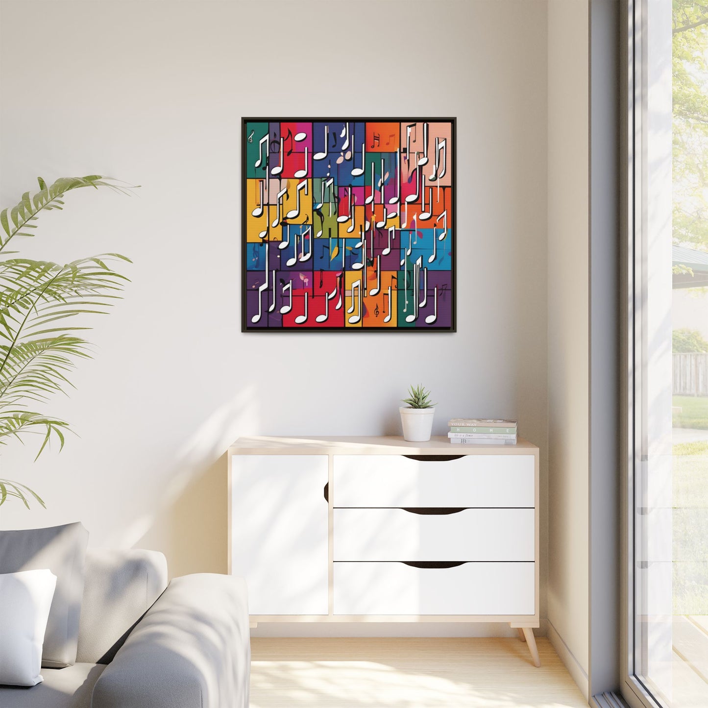 Modern Music-Themed Print Abstract Design Unique Framed Canvas Print Treble Clef Note Wall Art Music Lover Gift Decor 3 frame colors
