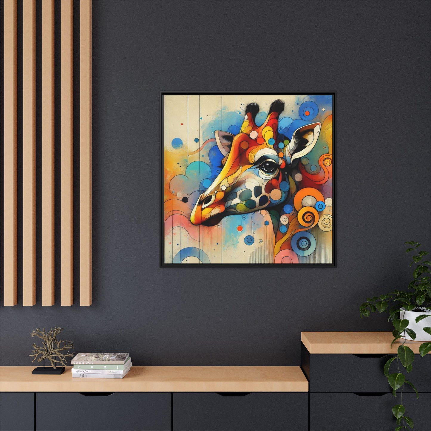 Modern Giraffe Print Abstract Design Unique Framed Canvas Print African Wall Art Animal Lover Gift Nature Lover Decor 3 frame colors