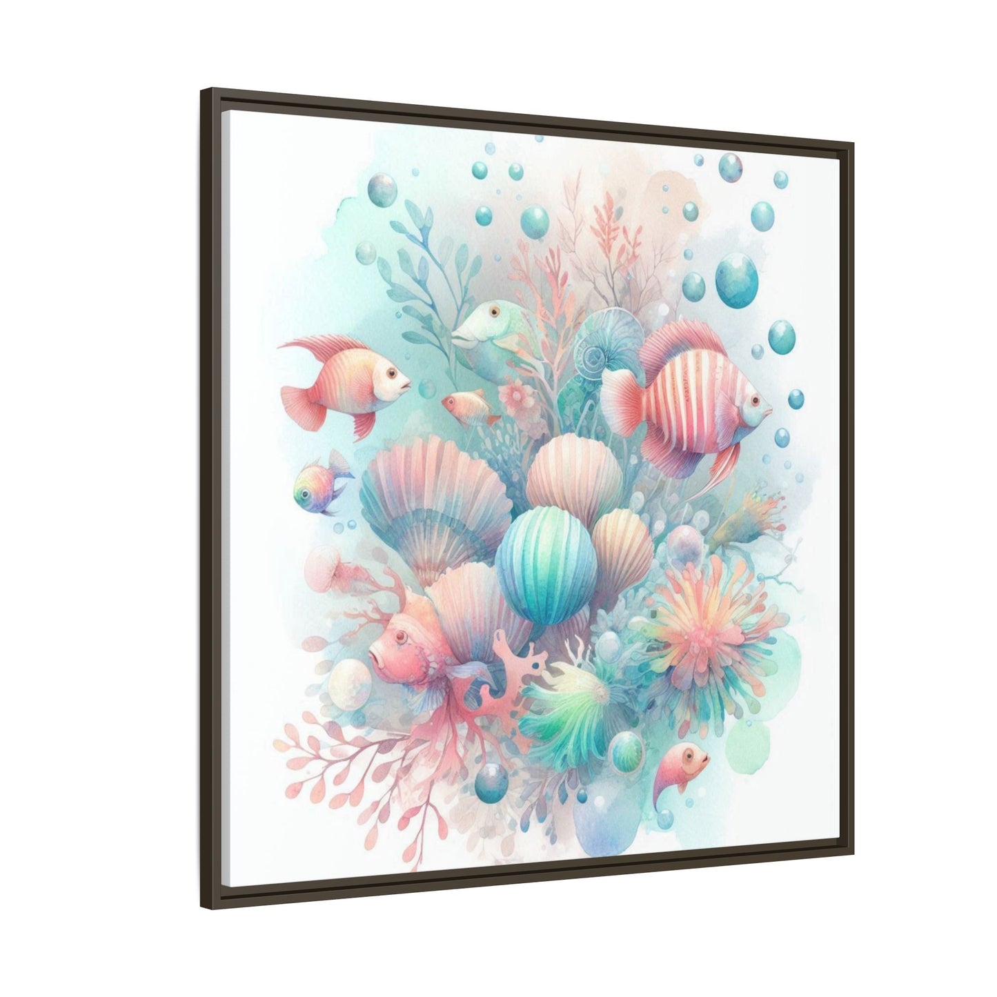 Whimsical Nursery Decor Pastel Underwater Design Unique Sweet Baby Room Framed Canvas Ocean Fish Print Unisex Baby Shower Coral Reef Gift