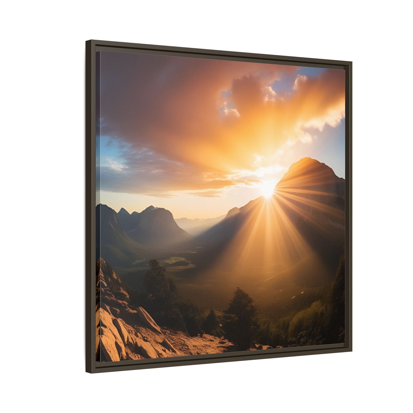 Sunrise in the Mountains Framed Canvas Wall Art Canyon Outdoors Vacation Gift Nature Lover Peaceful Zen Sunset Gift 3 frame colors