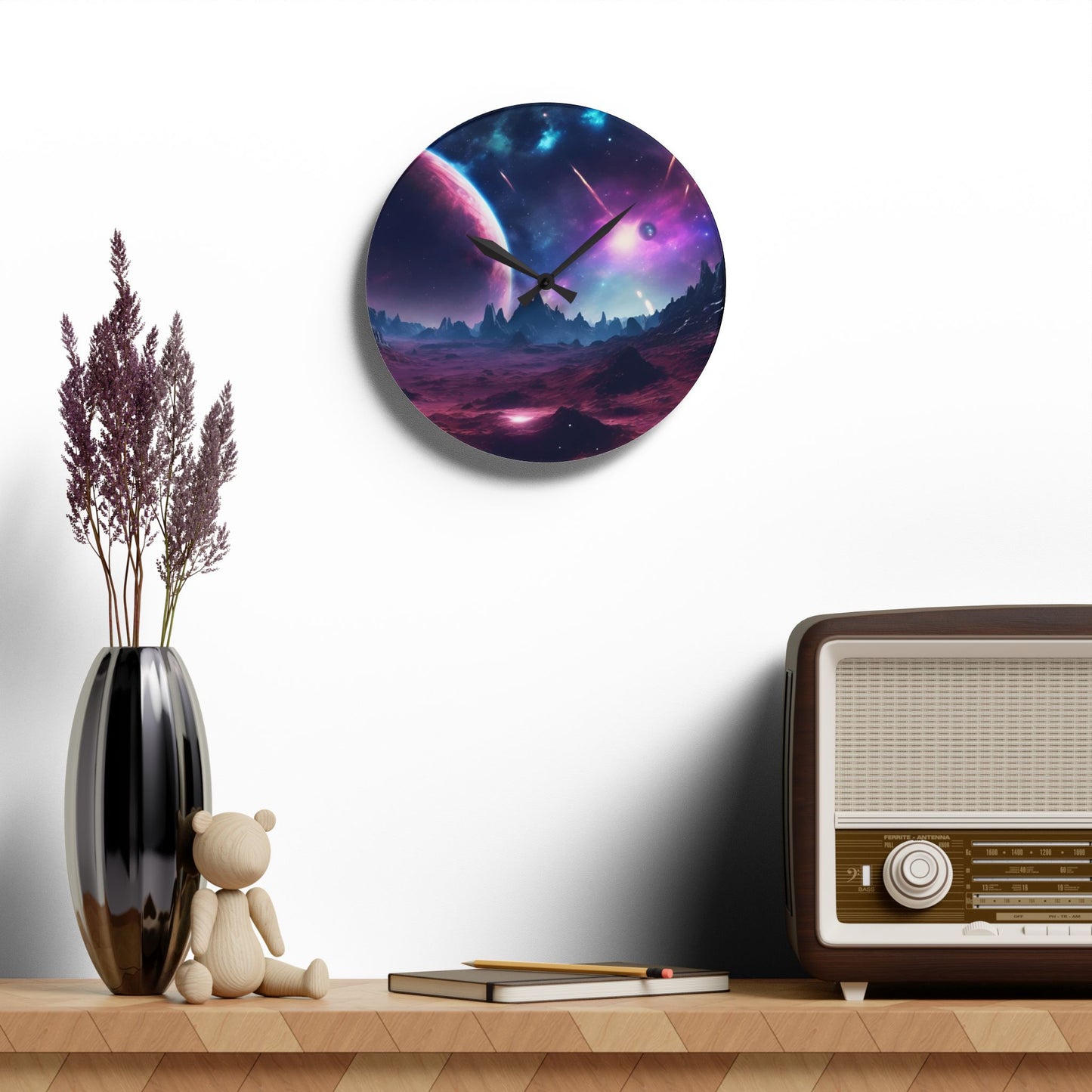 Celestial Deep Space Galaxy Design Acrylic Office Clock Unique Colorful Wall Clock for Kitchen or Living Room Outerspace Image Sci-Fi Gift