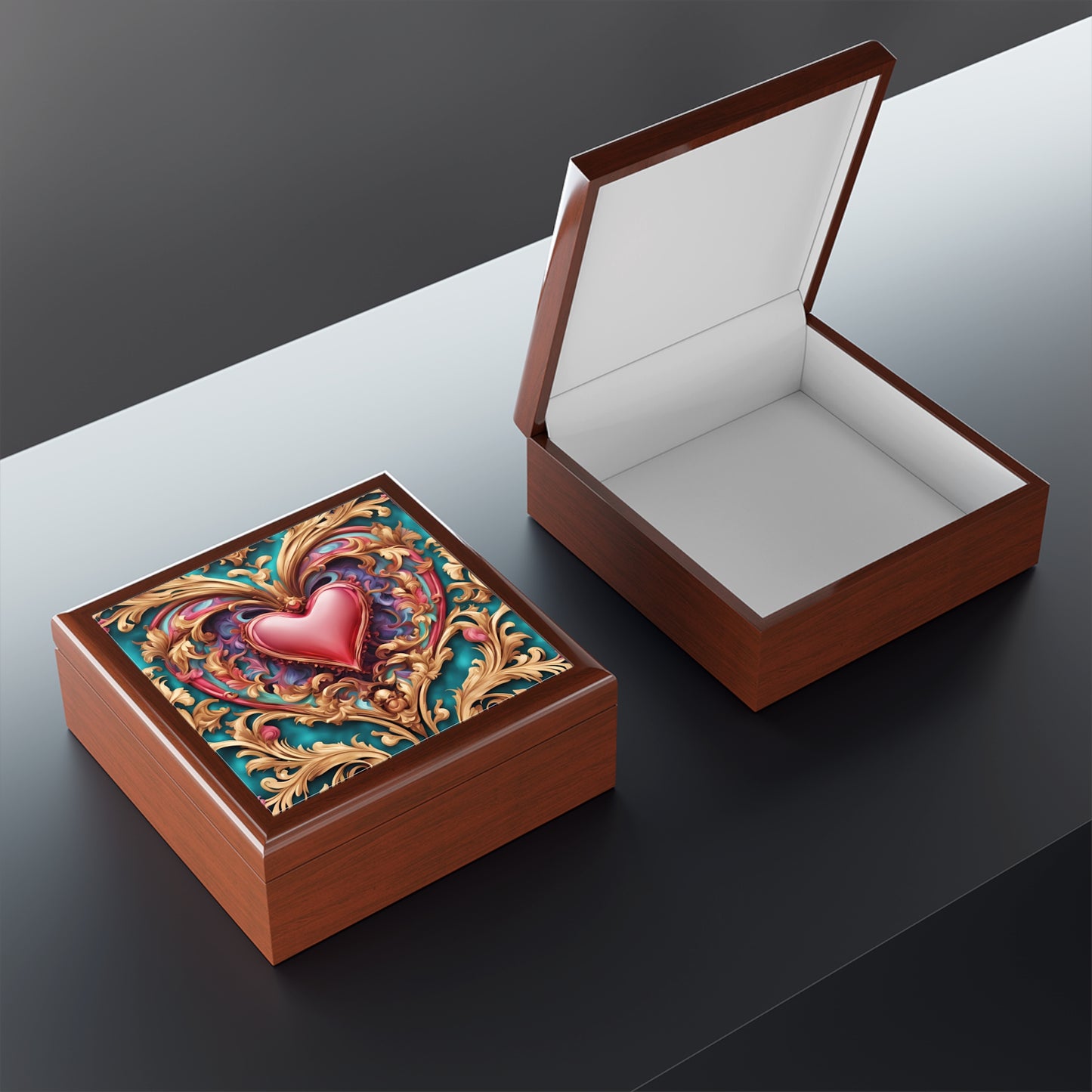 Unique Art Print Retro Heart Design Jewelry Box Trinket Box Bedroom Dresser Decor Vanity Gift Box - 3 colors to choose from