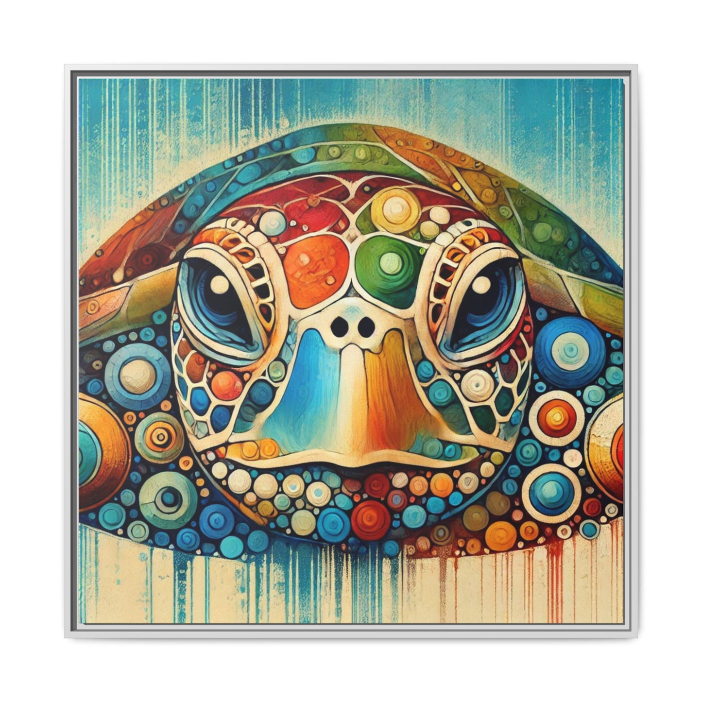 Modern Sea Turtle Print Abstract Design Unique Framed Canvas Print Oceanic Beachy Wall Art Animal Lover Nature Lover Decor 3 frame colors