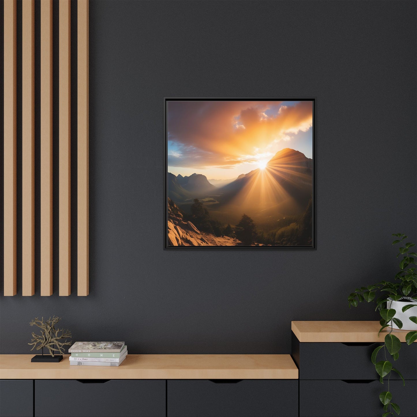 Sunrise in the Mountains Framed Canvas Wall Art Canyon Outdoors Vacation Gift Nature Lover Peaceful Zen Sunset Gift 3 frame colors
