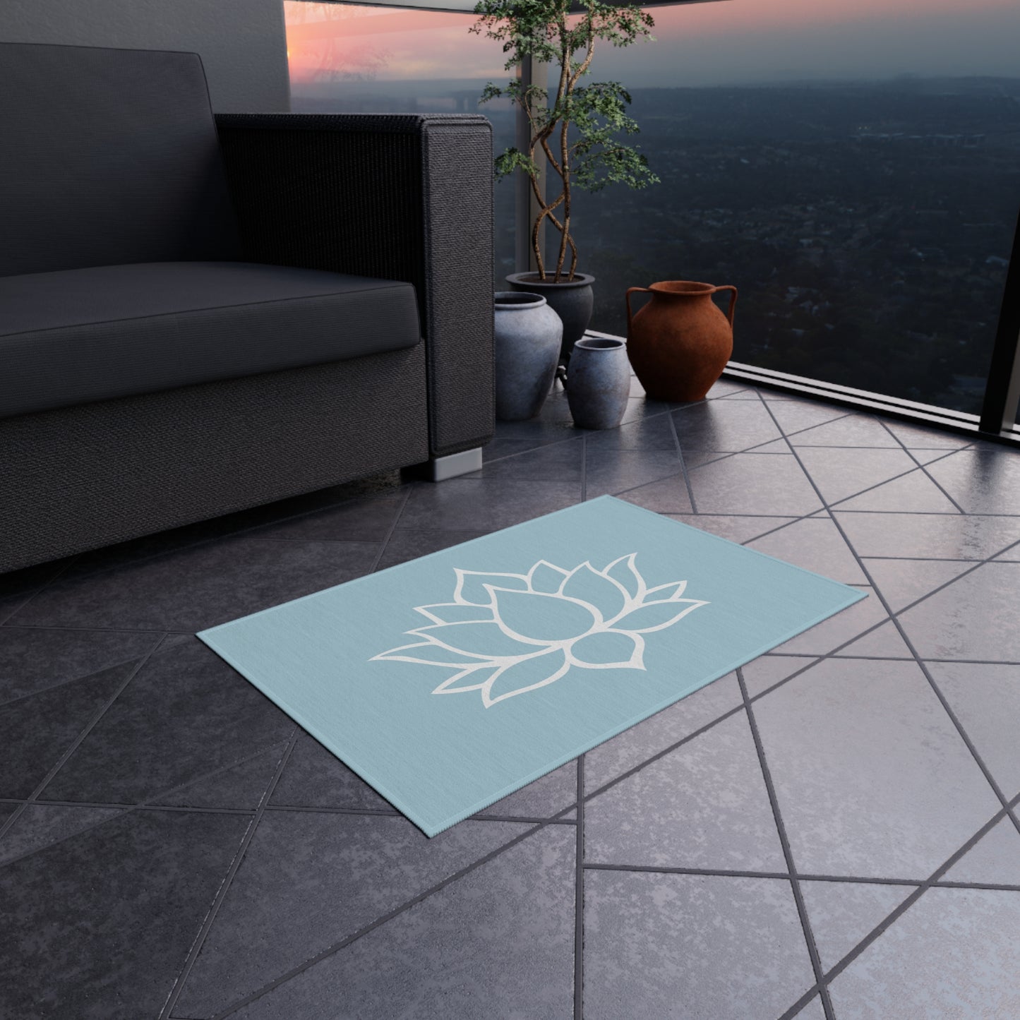 Zen Chenille Outdoor Rug with No-Skid Backing Cozy Lotus Blossom Outdoor Carpet Patio Decor Gazebo Rug Pool Area Decor Outdoor Kitchen Rug