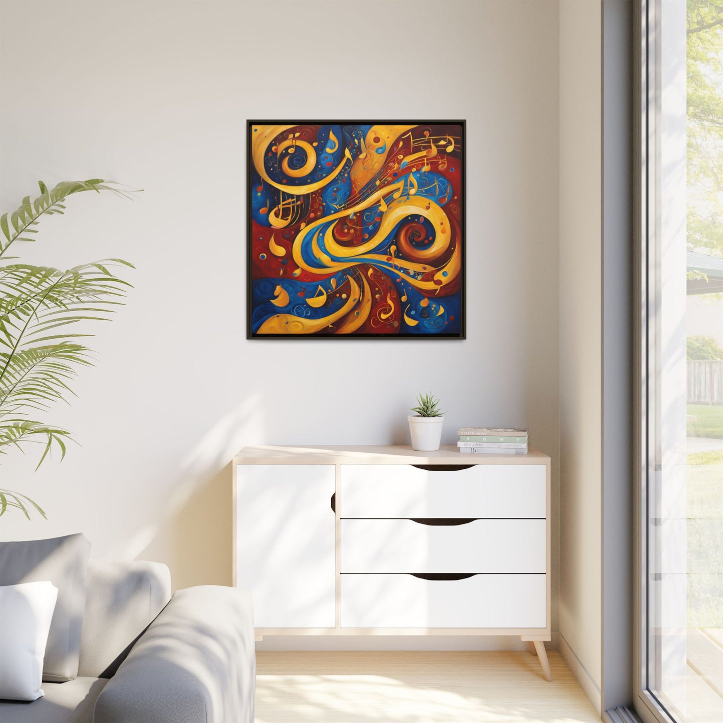 Modern Music-Themed Print Abstract Design Unique Framed Canvas Print Treble Clef Note Wall Art Music Lover Gift Decor 3 frame colors