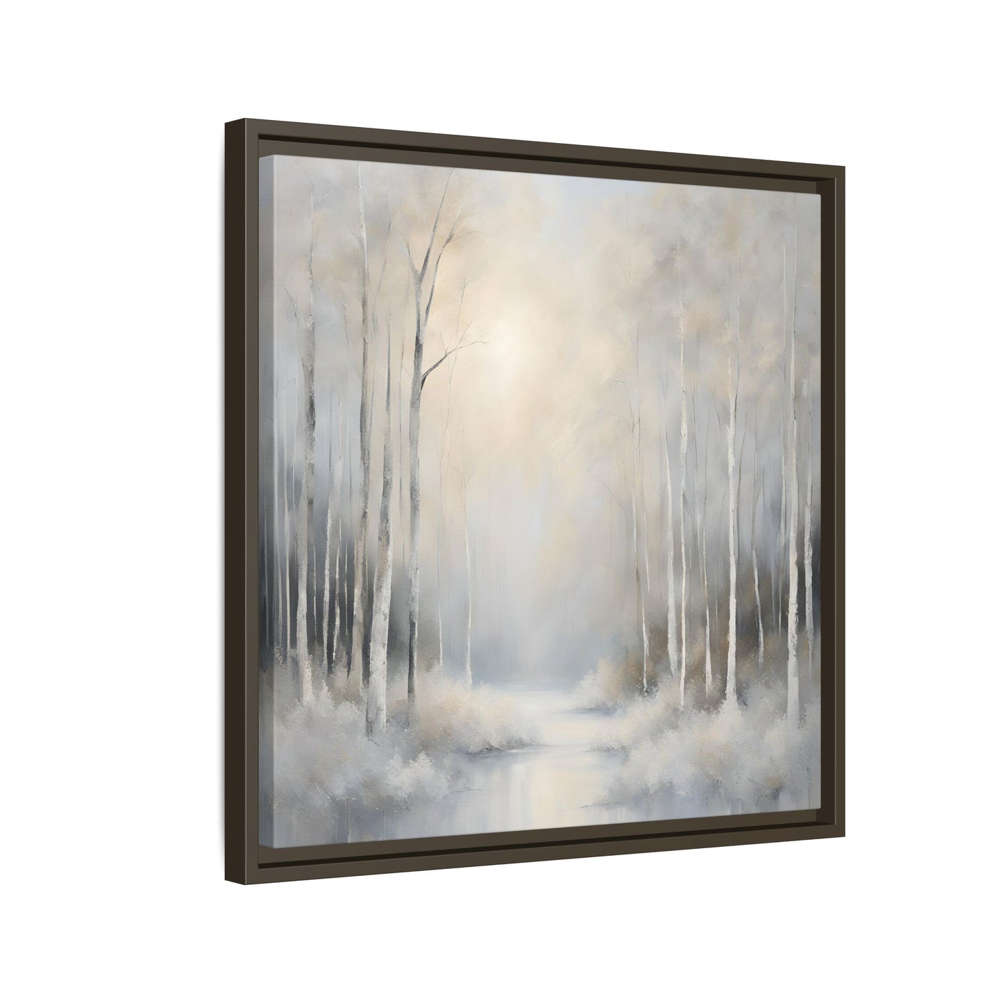 Modern Abstract White Forest Design Unique Framed Canvas Wall Art Ocean Beach Gift Nature Lover Gift 3 frame colors