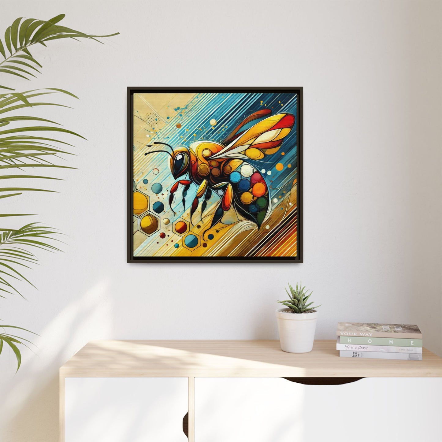 Modern Bee Print Abstract Design Unique Framed Canvas Print Insect Lover Wall Art Animal Lover Gift Nature Lover Decor 3 frame colors