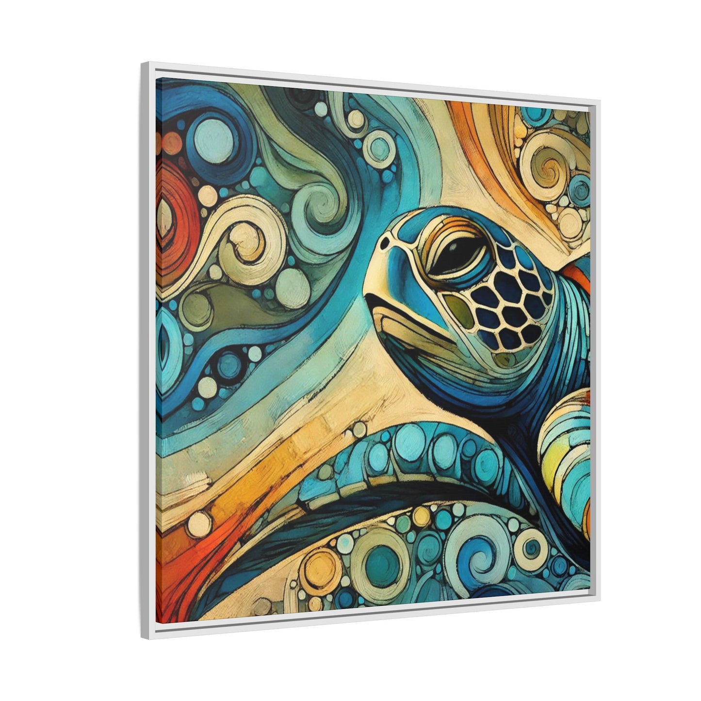 Modern Sea Turtle Print Abstract Design Unique Framed Canvas Print Oceanic Wall Art Animal Lover Gift Nature Lover Decor 3 frame colors