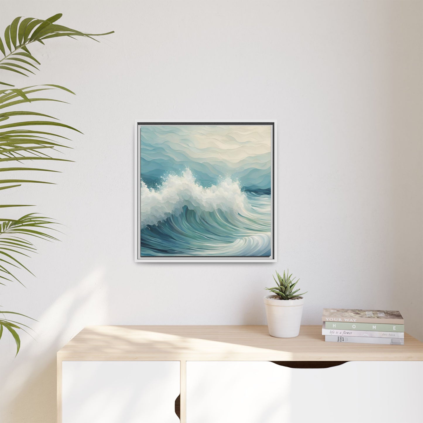 Modern Abstract Wave Design Unique Framed Canvas Wall Art Ocean Beach Gift Nature Lover Gift Underwater Sea Lover Gift 3 frame colors