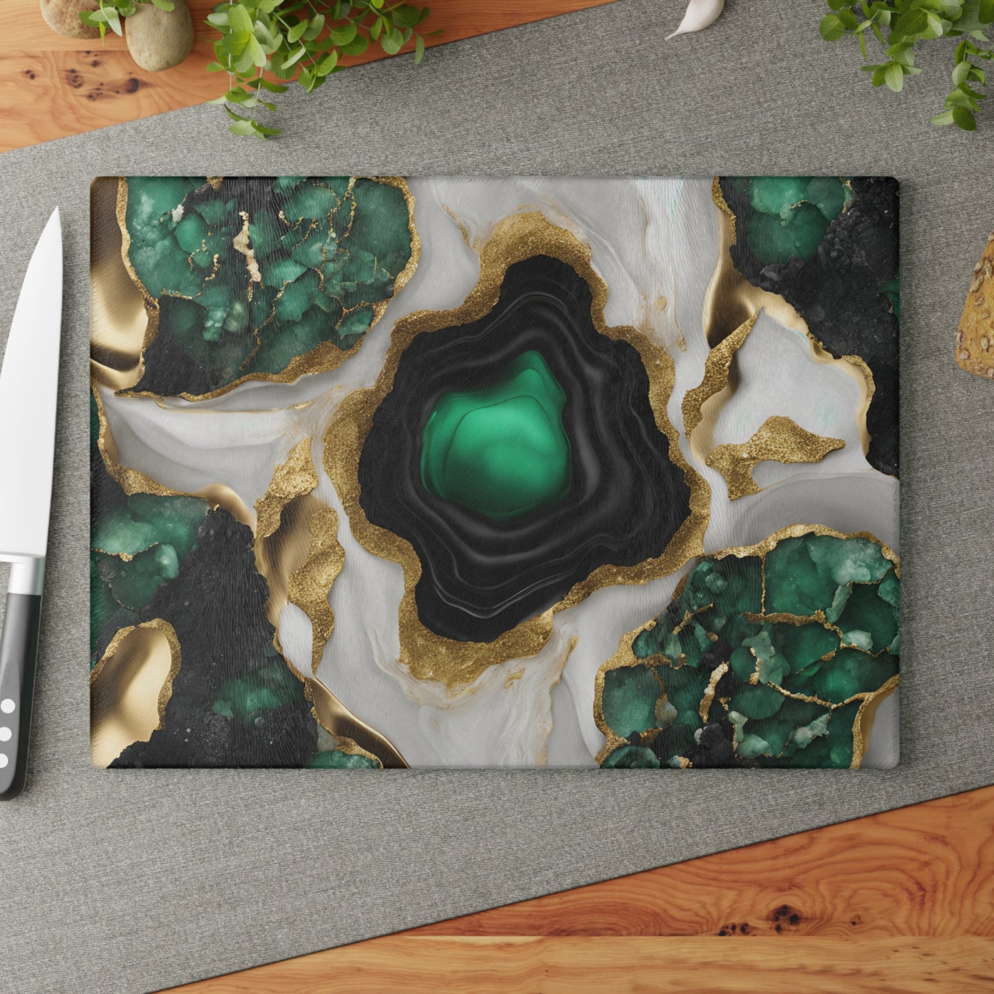Kitchen Decor Glass Geode-Themed Image Unique Rock Lover Cutting Board Serving Tray Home Cook Gift Colorful Glass Charcuterie Board