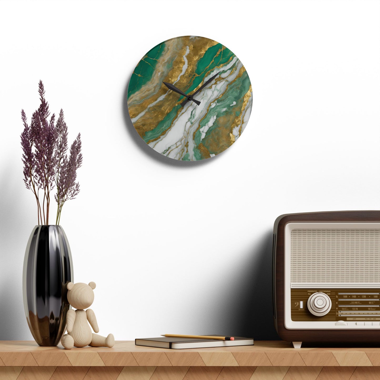 Acrylic Stone-Look Calacatta Quartz-Inspired Unique Design Acrylic Wall Clock Agate Crystal Lover Gemologist Gift Nature Lover Rock Gift
