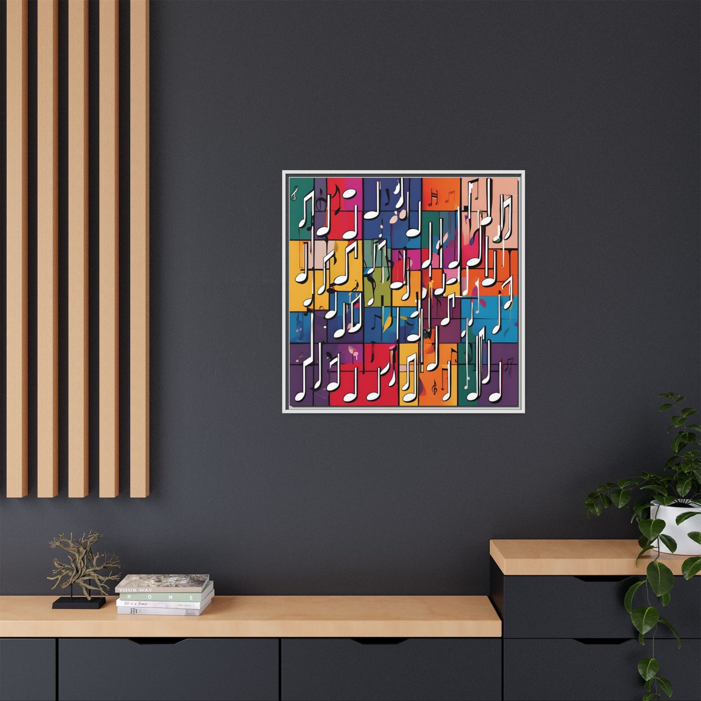 Modern Music-Themed Print Abstract Design Unique Framed Canvas Print Treble Clef Note Wall Art Music Lover Gift Decor 3 frame colors
