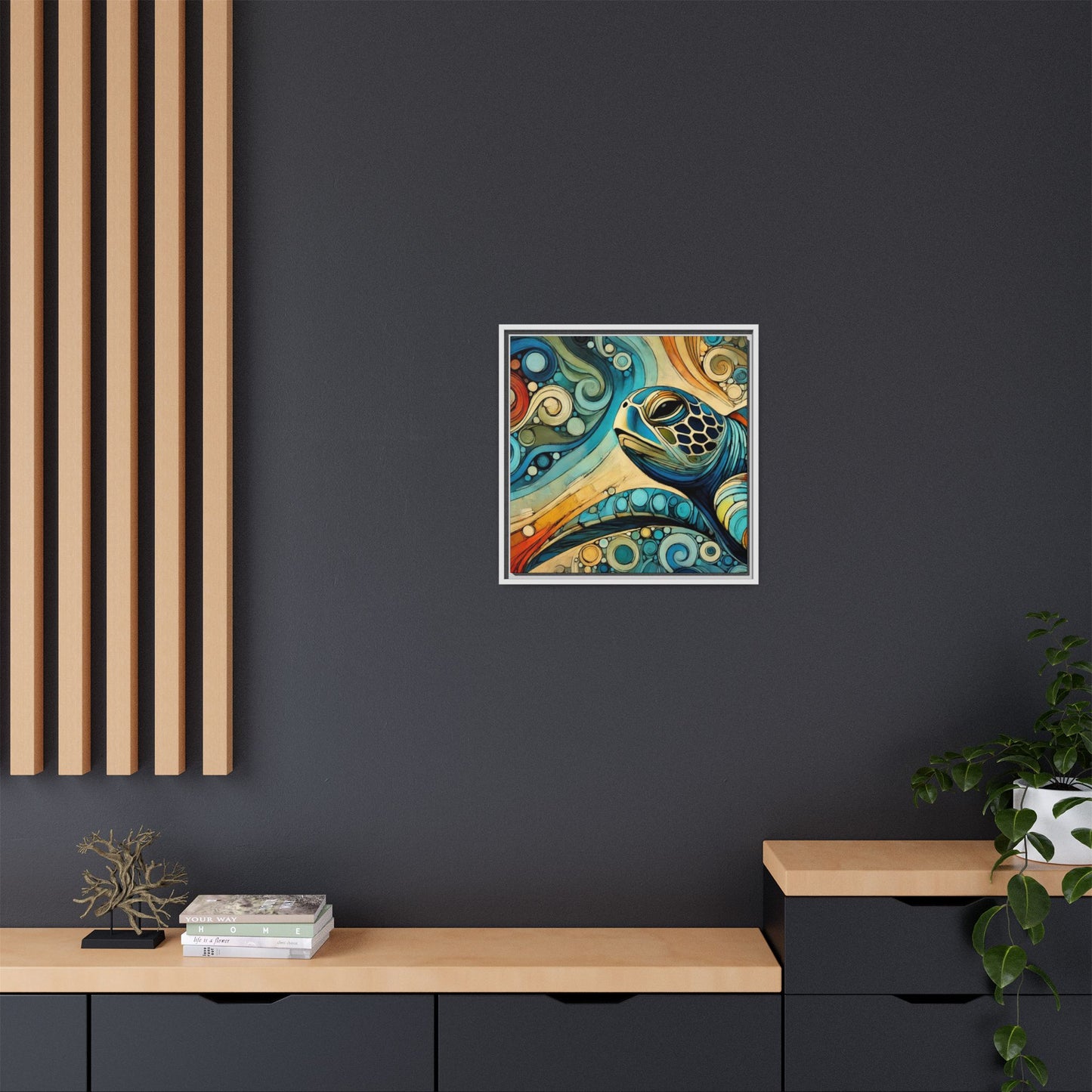 Modern Sea Turtle Print Abstract Design Unique Framed Canvas Print Oceanic Wall Art Animal Lover Gift Nature Lover Decor 3 frame colors