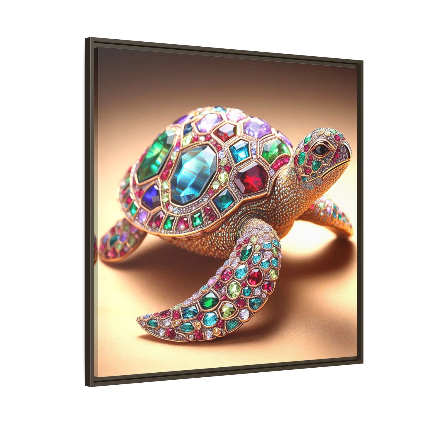 Bejeweled Turtle Framed Canvas Print Wall Art Unique Fashion Designer Haute Couture Fashionista Animal Lover Gift Decor 3 Frame Colors