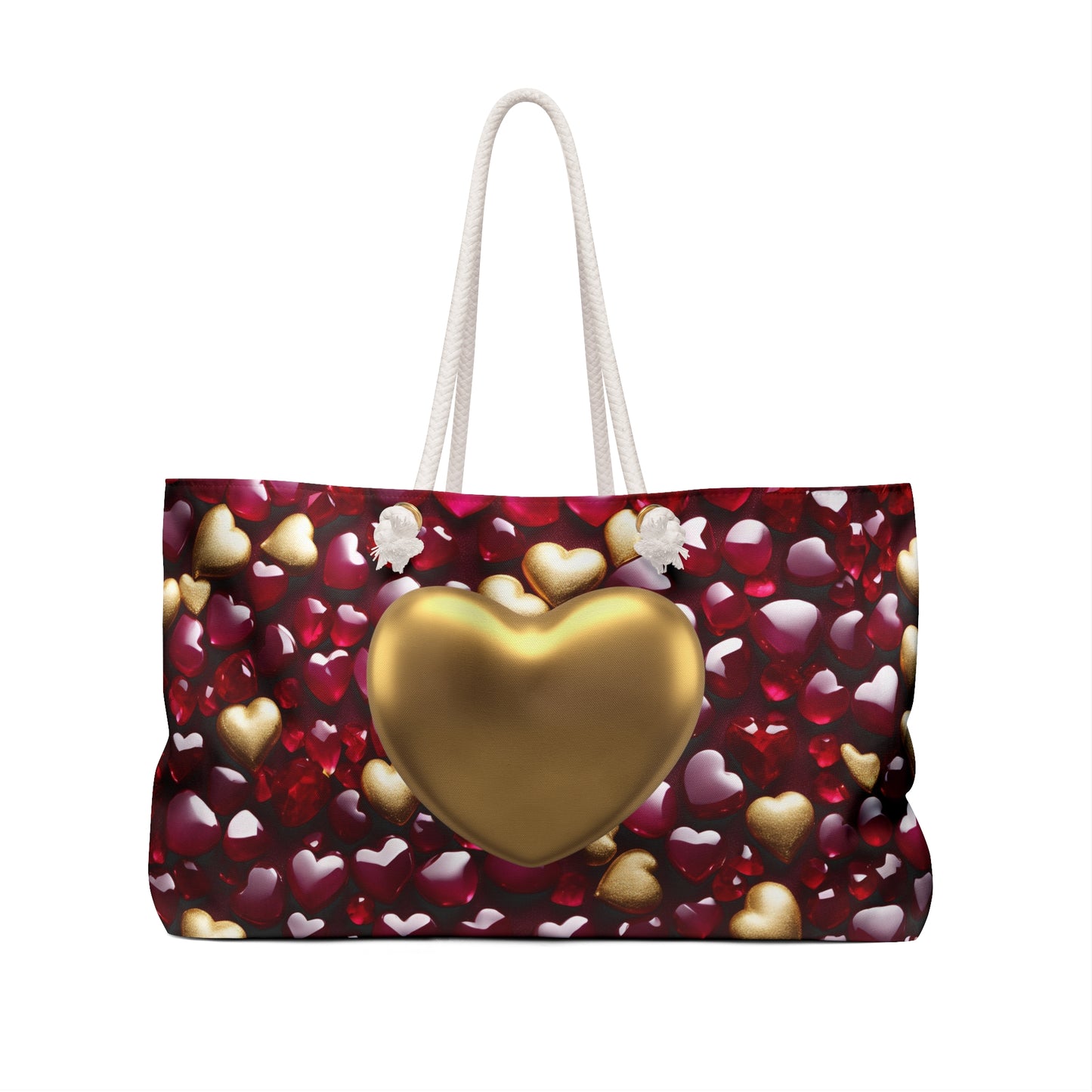 Ruby Red and Gold Hearts Design Weekender Tote Bag Valentine's Minimalist Wedding Gift Bridal Shower Wedding Gift for Her Romantic Gift