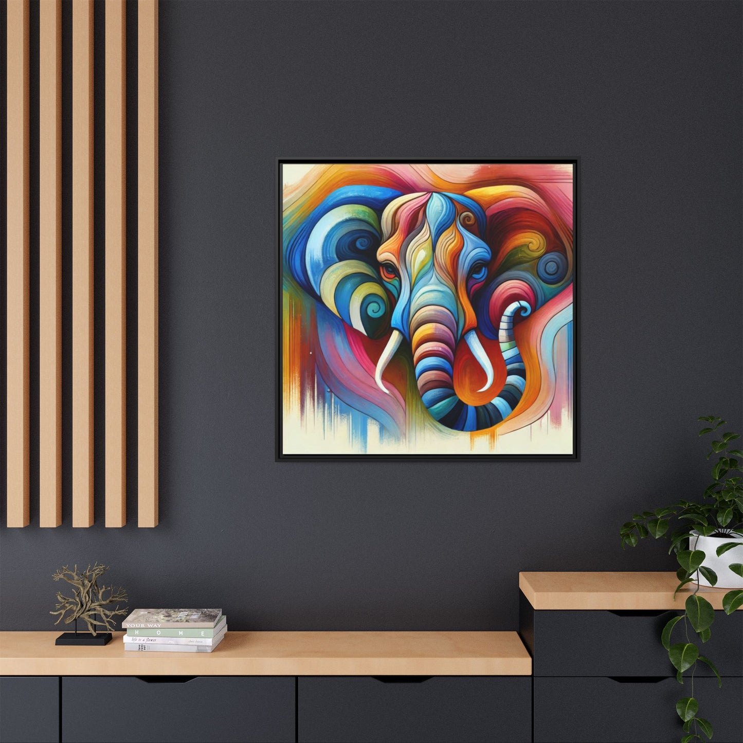 Modern Elephant Print Abstract Design Unique Framed Canvas Print African Wall Art Animal Lover Gift Nature Lover Decor 3 frame colors