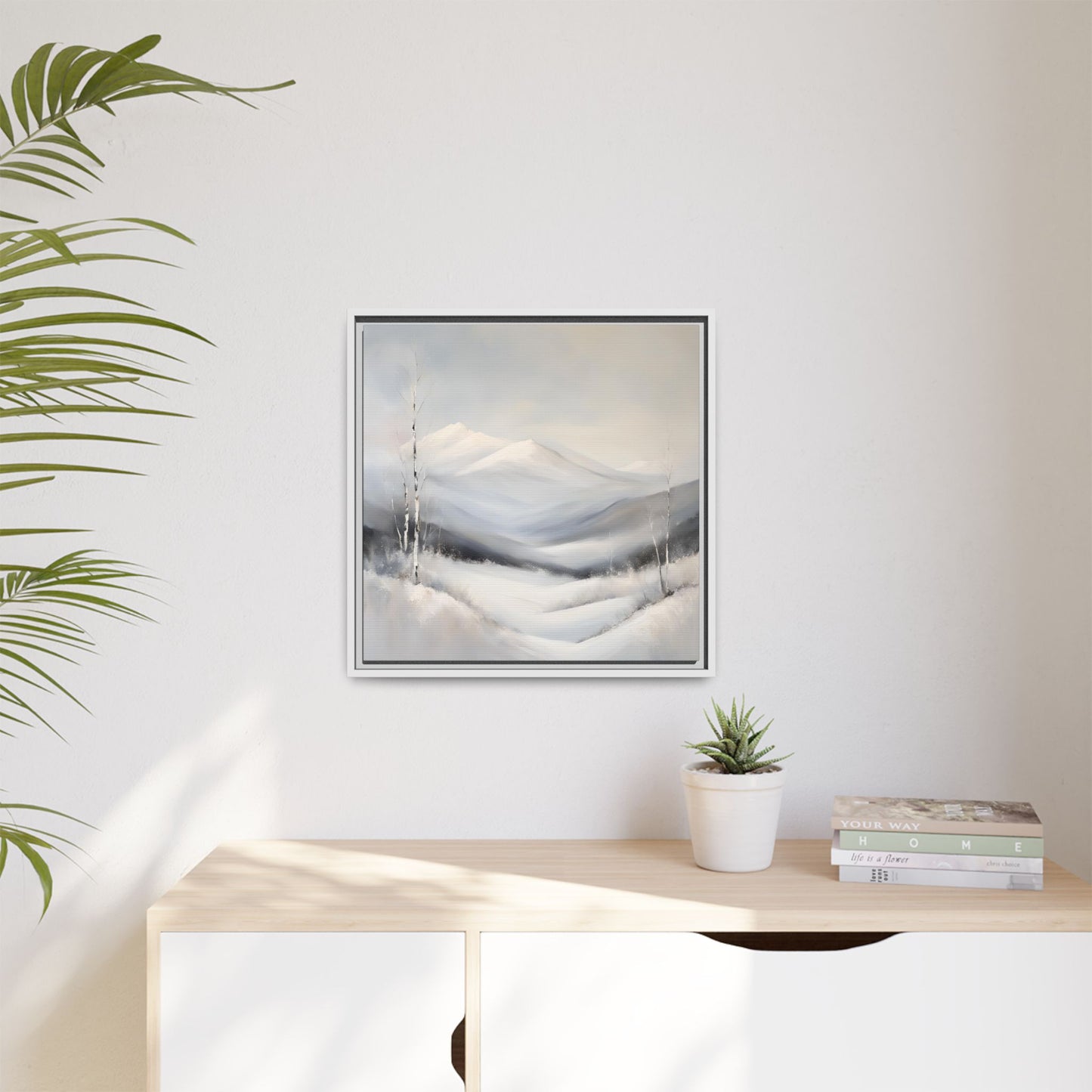 Modern Abstract Mountain Design Unique Framed Canvas Wall Art Snowy Gift Nature Lover Gift 3 frame colors