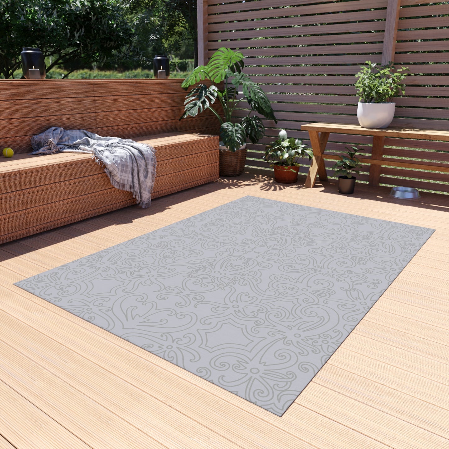 Chenille Outdoor Rug with No-Skid Backing Cozy Grey Outdoor Carpet Patio Decor Gazebo Rug Pool Area Decor Outdoor Kitchen Carpet