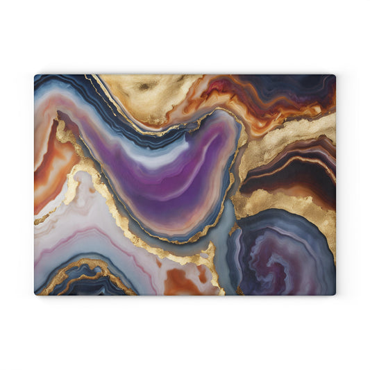 Kitchen Decor Glass Agate-Themed Image Unique Rock Lover Cutting Board Serving Tray Home Cook Gift Marble-look Glass Charcuterie Board