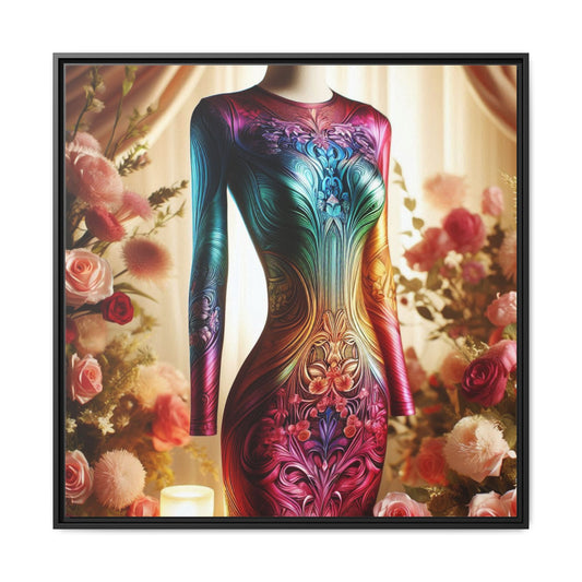 Futuristic Bodycon Runway Dress Framed Canvas Print Wall Art Unique Fashion Designer Style Haute Couture Fashionista Gift 3 Frame Colors